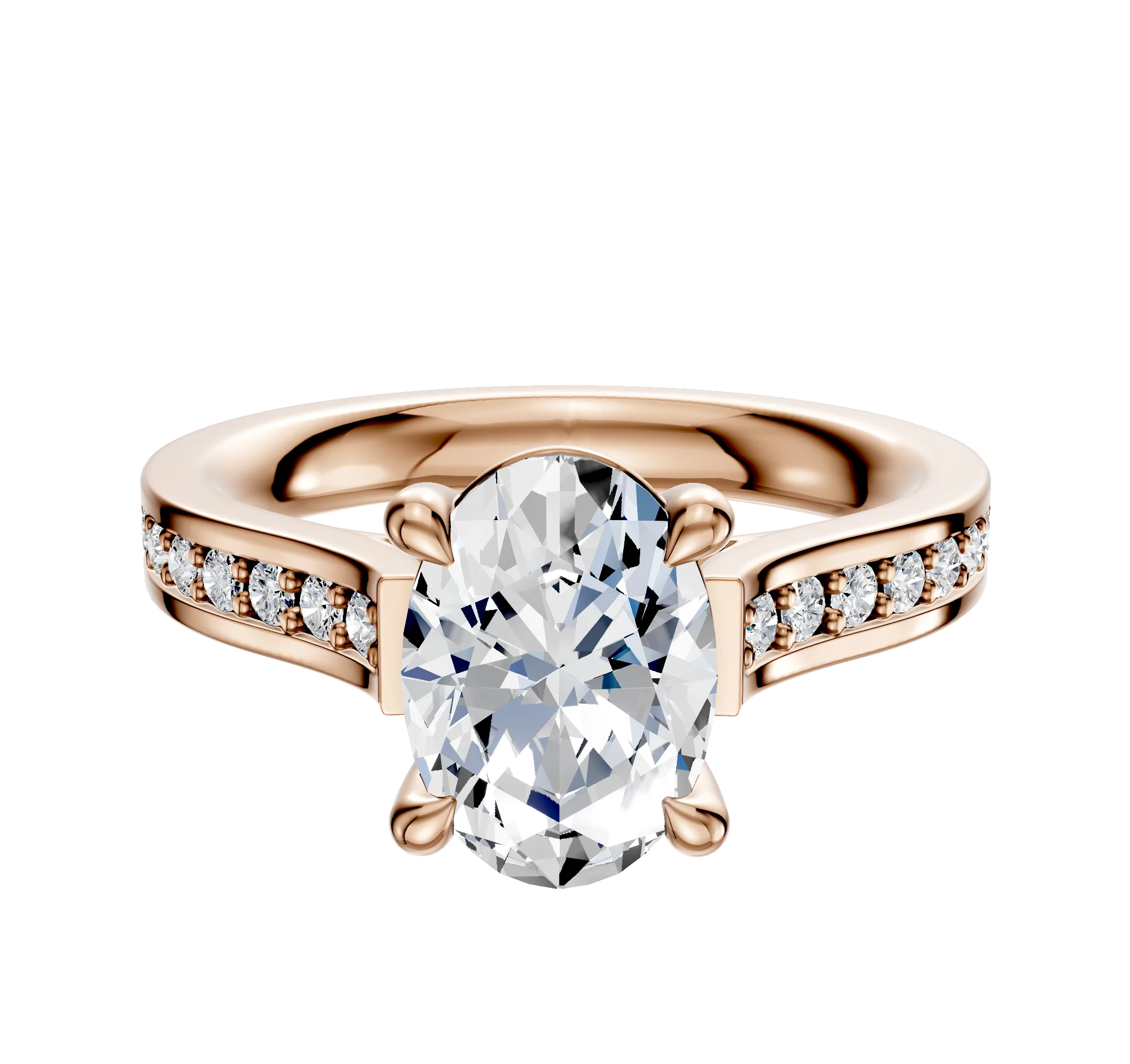 14K Rose Gold 4 Prong Basket Cathedral Flat 1-Row-Pave 2.5mm Engagement Ring