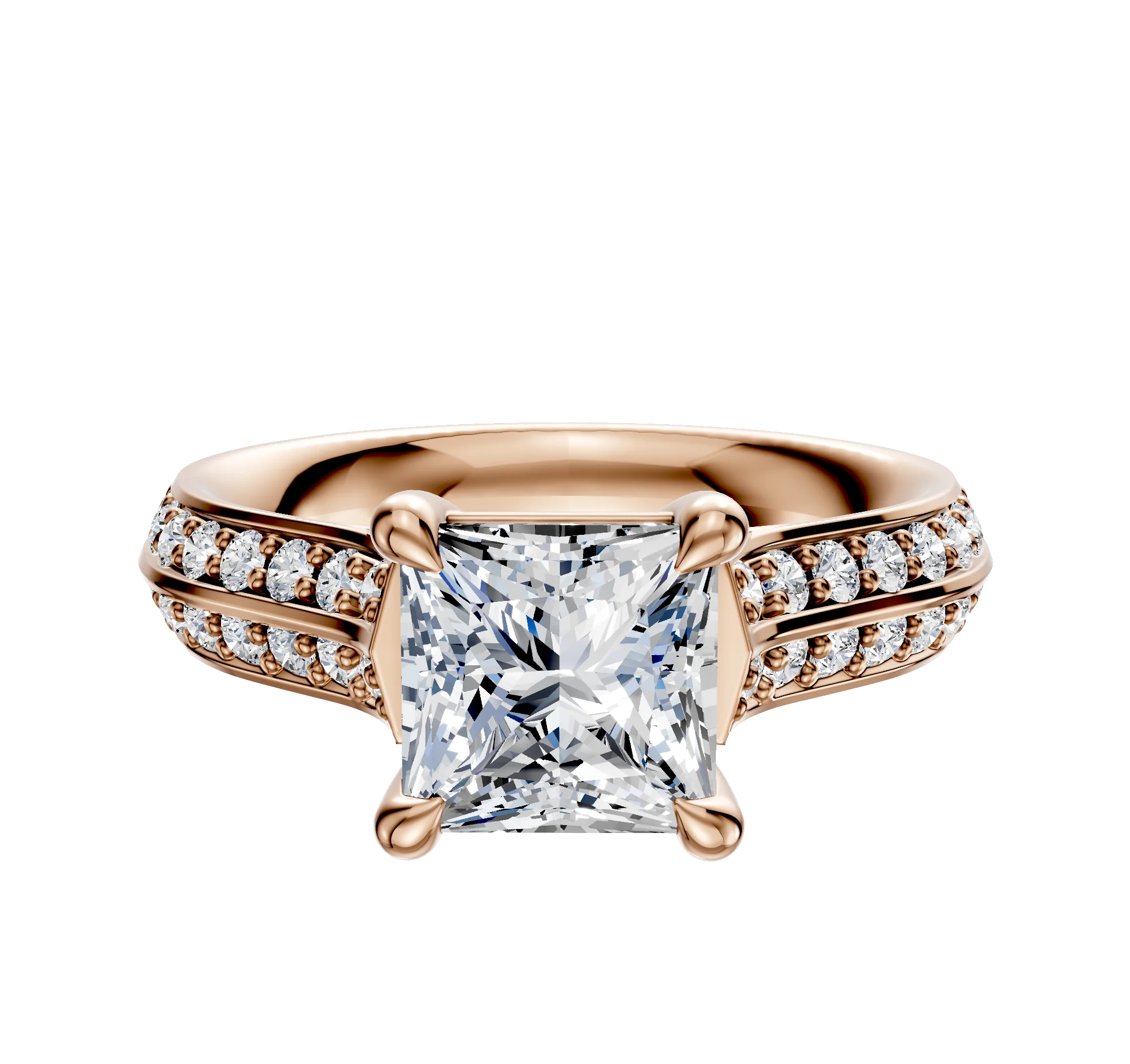 14K Rose Gold 4 Prong Basket Cathedral Knife Edge 1-Row-Pave 2.5mm Engagement Ring
