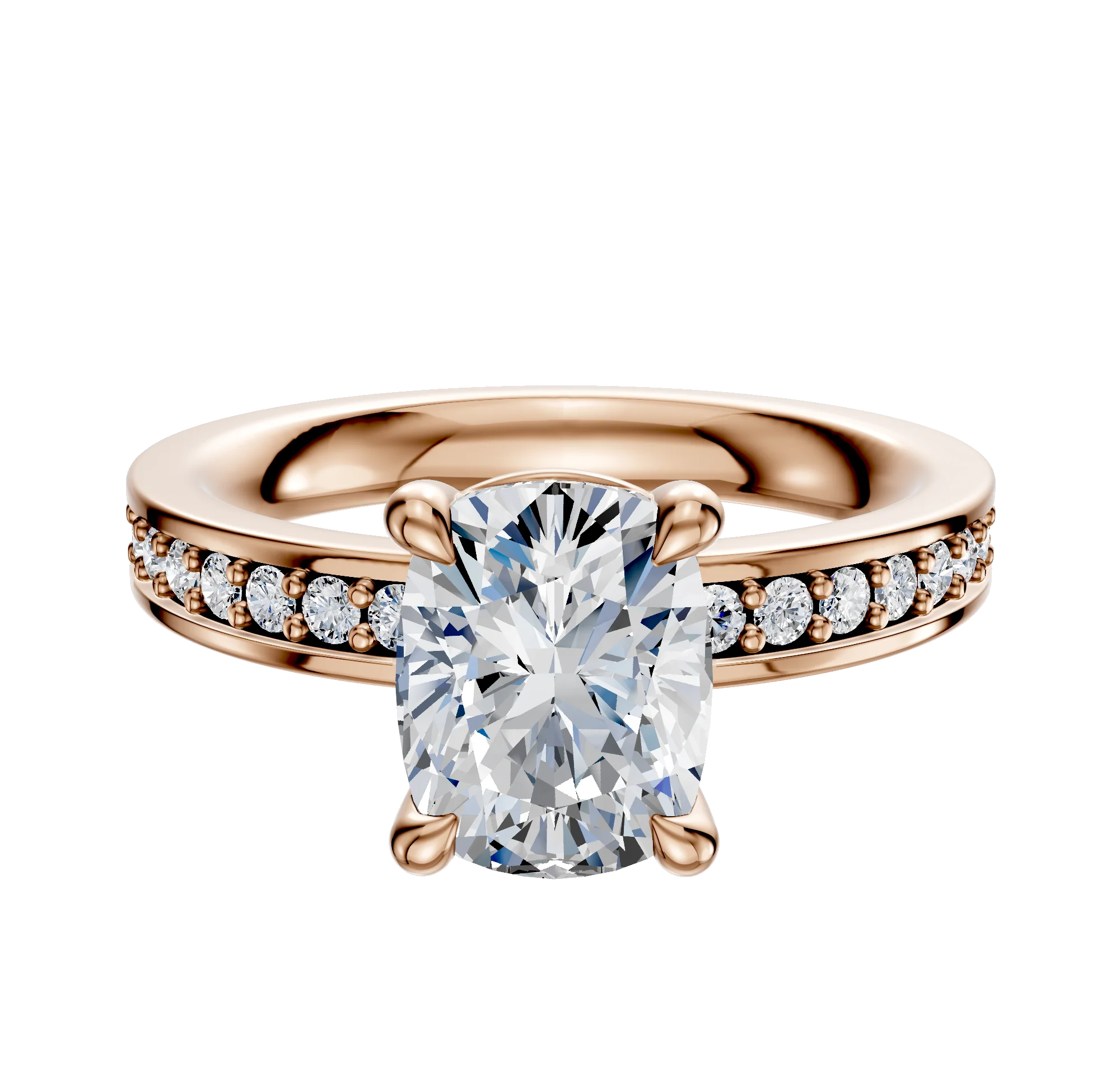 14K Rose Gold 4 Prong Basket Classic Flat 1-Row-Pave 2.5mm Engagement Ring