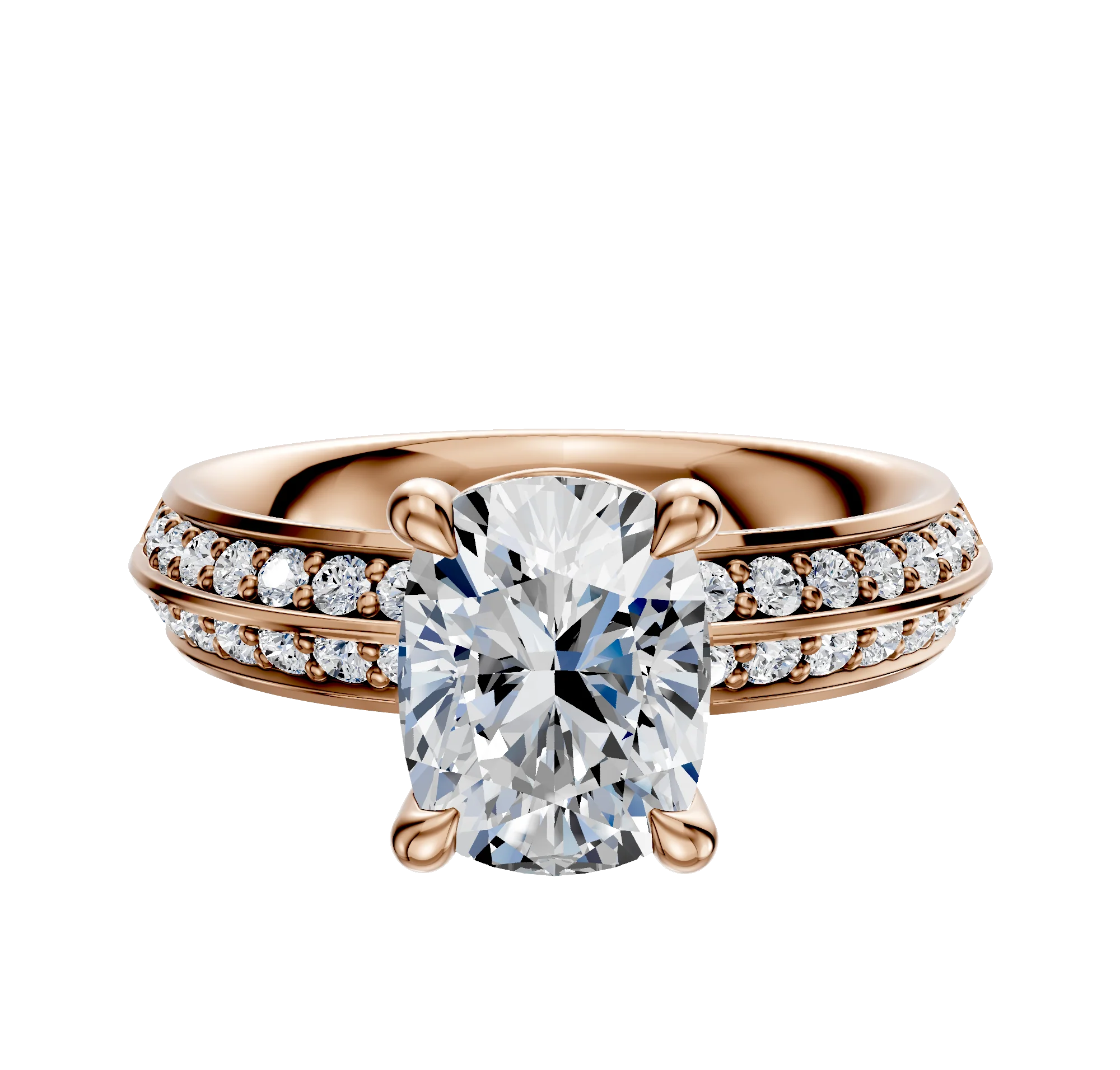 14K Rose Gold 4 Prong Basket Classic Knife Edge 1-Row-Pave 2.5mm Engagement Ring
