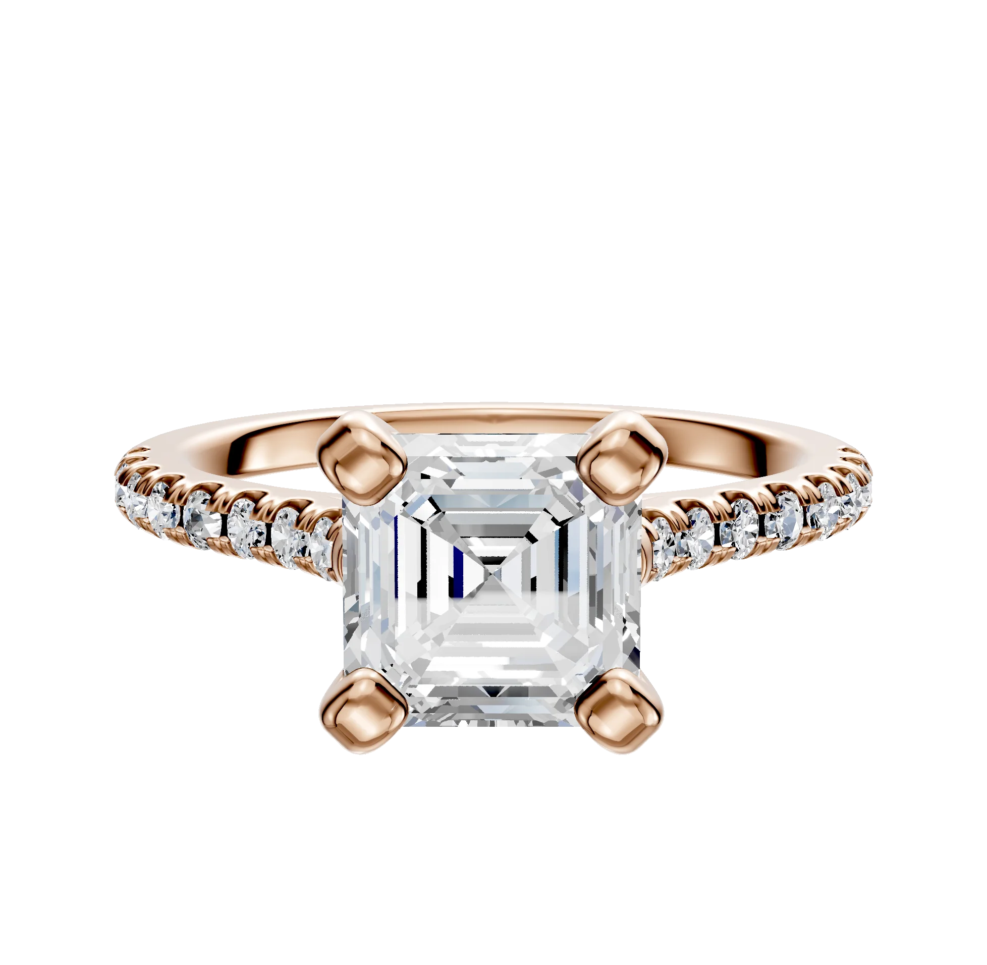 14K Rose Gold 4 Prong Cathedral Dome 1-Row-Pave 2.5mm Engagement Ring