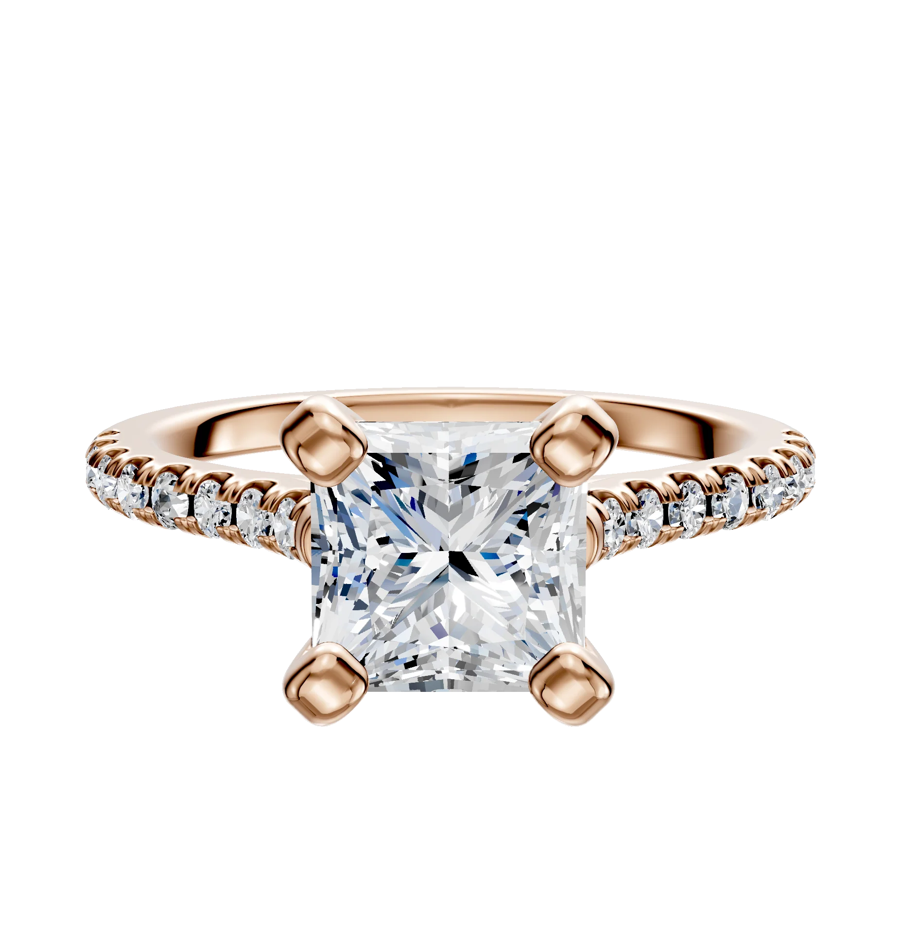 14K Rose Gold 4 Prong Cathedral Dome 1-Row-Pave 2.5mm Engagement Ring