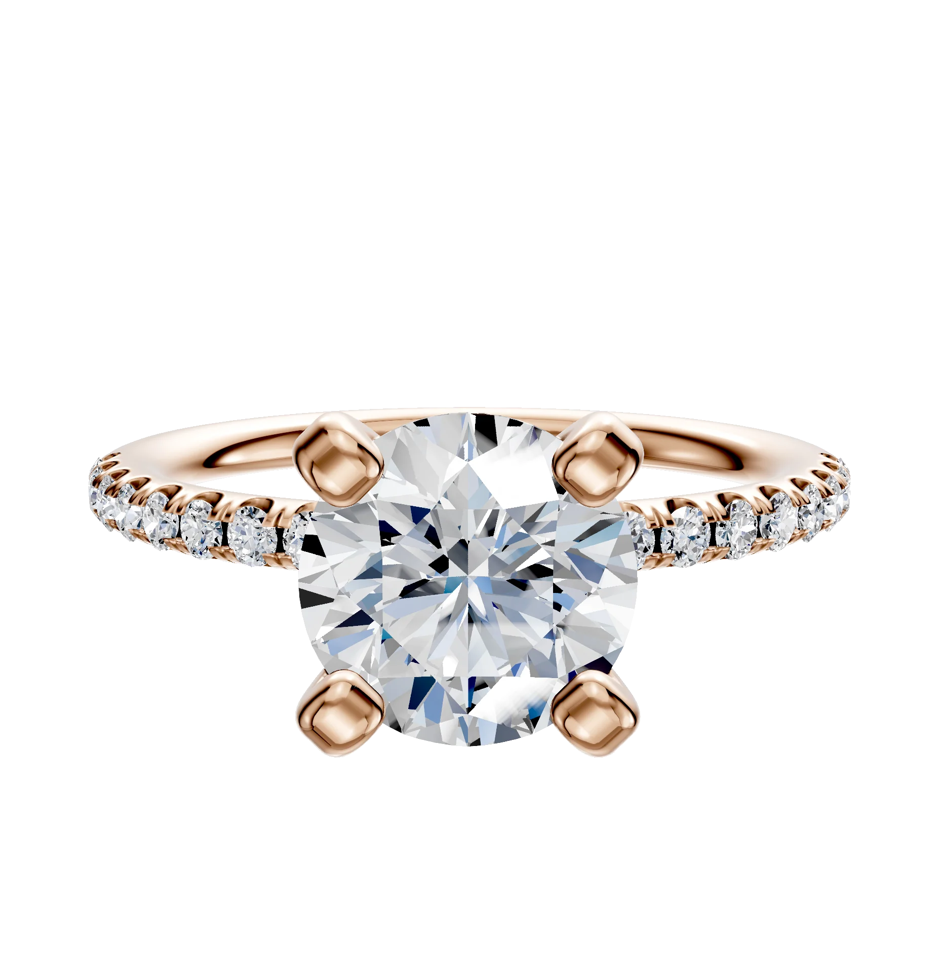 14K Rose Gold 4 Prong Classic Dome 1-Row-Pave 2.5mm Engagement Ring
