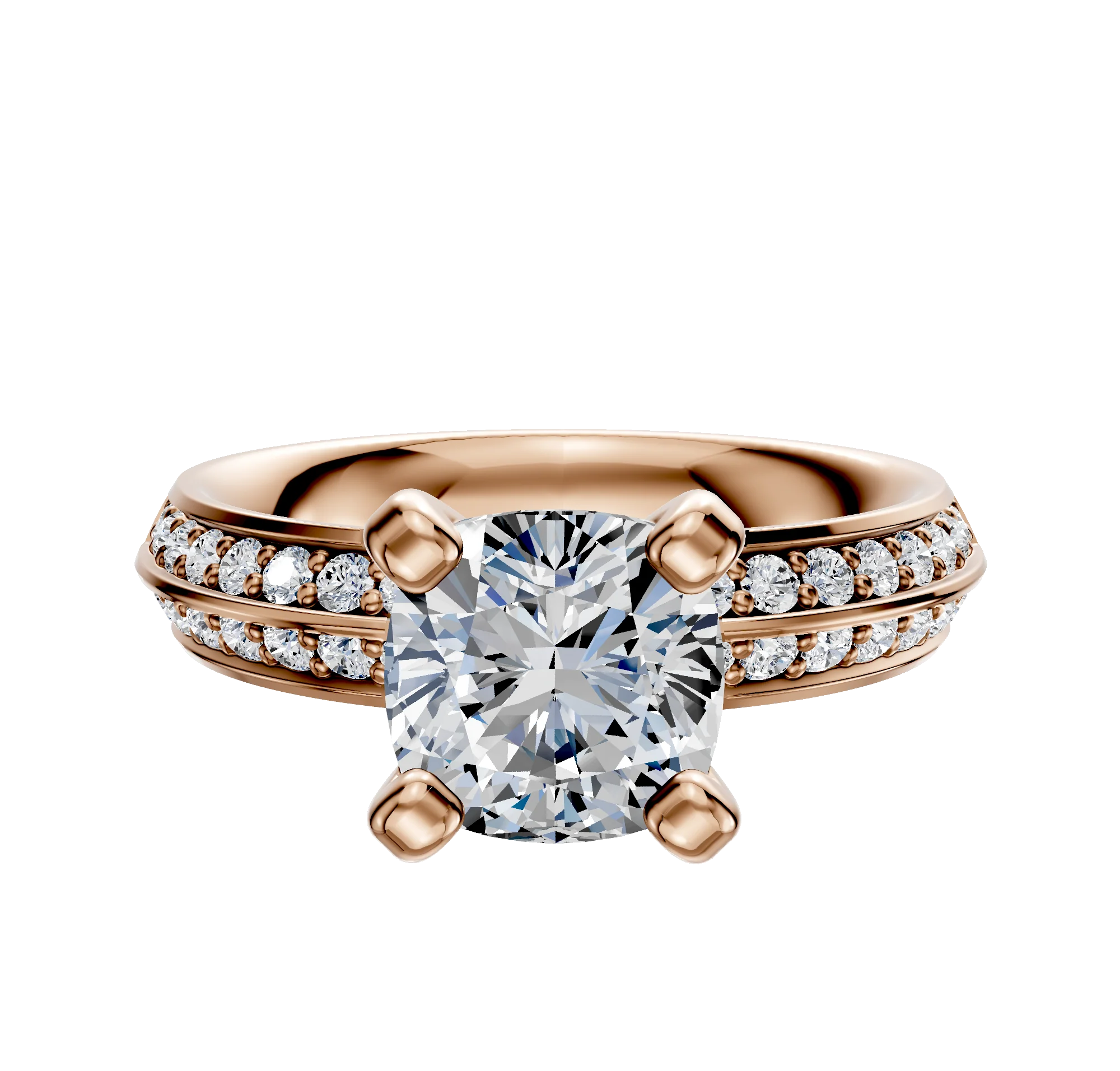 14K Rose Gold 4 Prong Classic Knife Edge 1-Row-Pave 2.5mm Engagement Ring