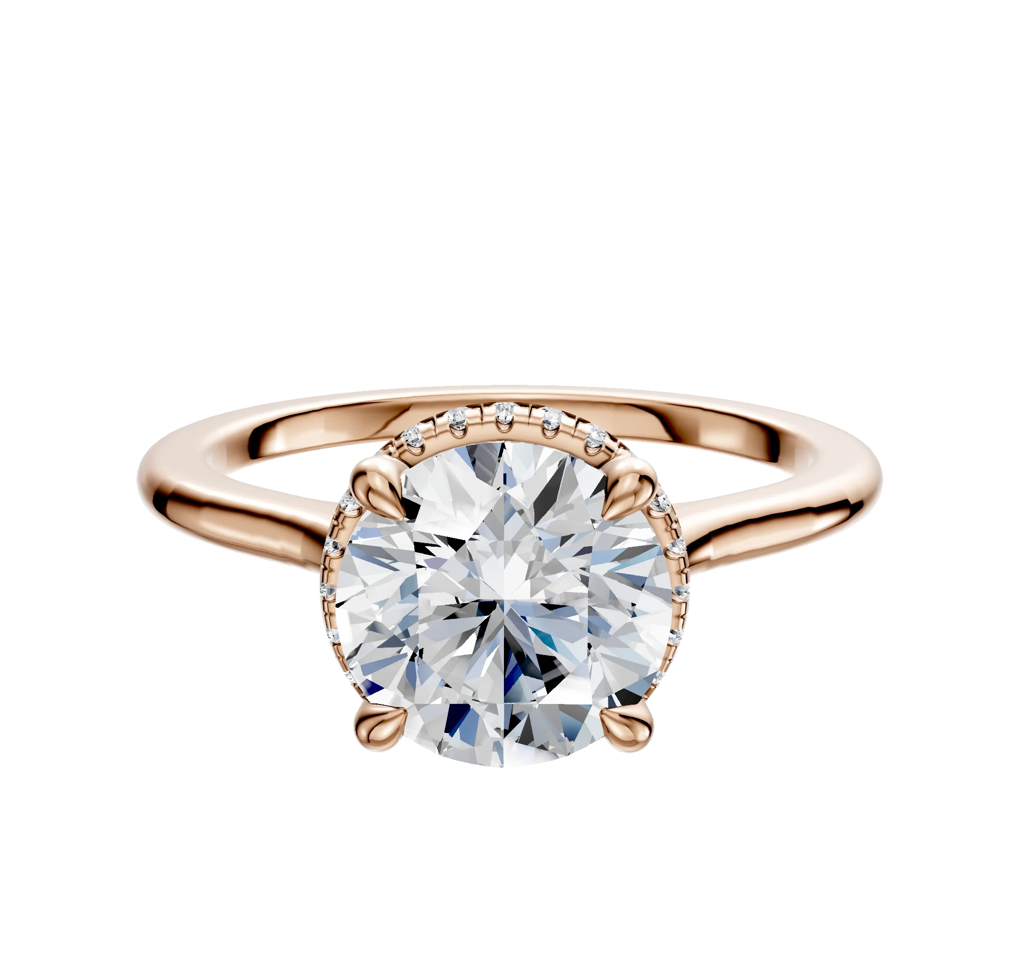 14K Rose Gold 4 Prong Collar Cathedral Dome 1.5mm Engagement Ring