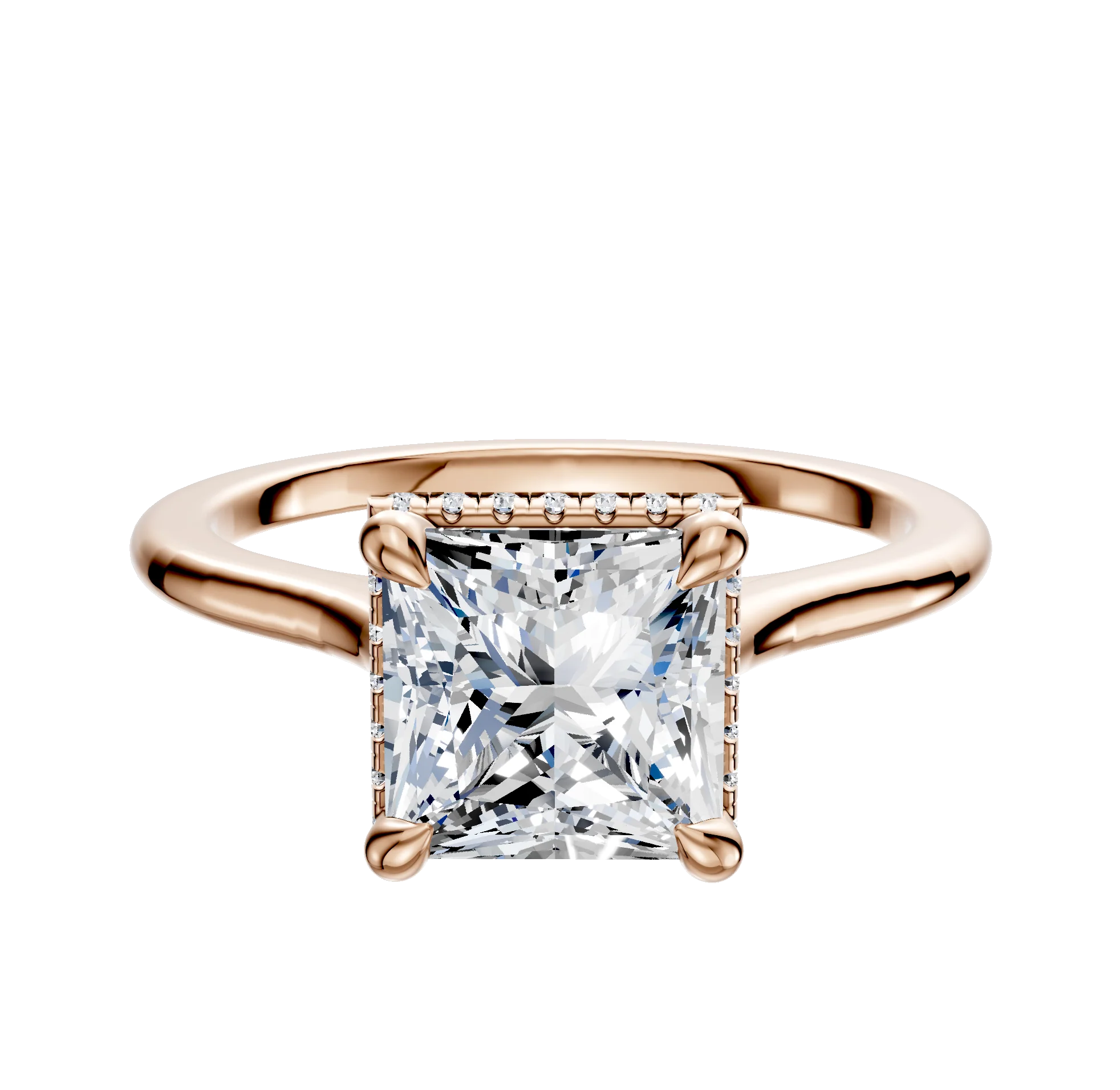 14K Rose Gold 4 Prong Collar Cathedral Dome 1.5mm Engagement Ring