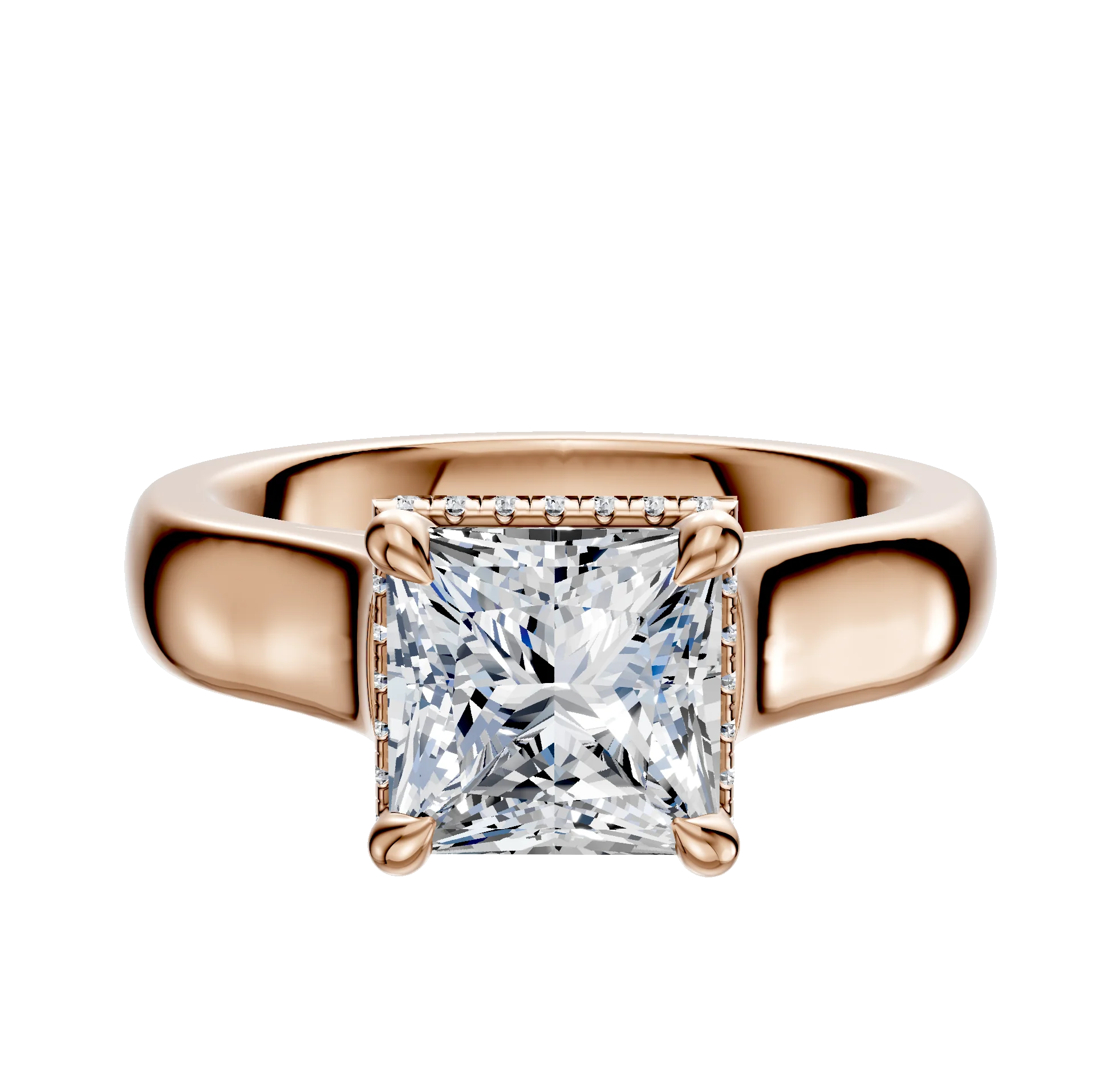 14K Rose Gold 4 Prong Collar Cathedral Dome 4.0mm Engagement Ring