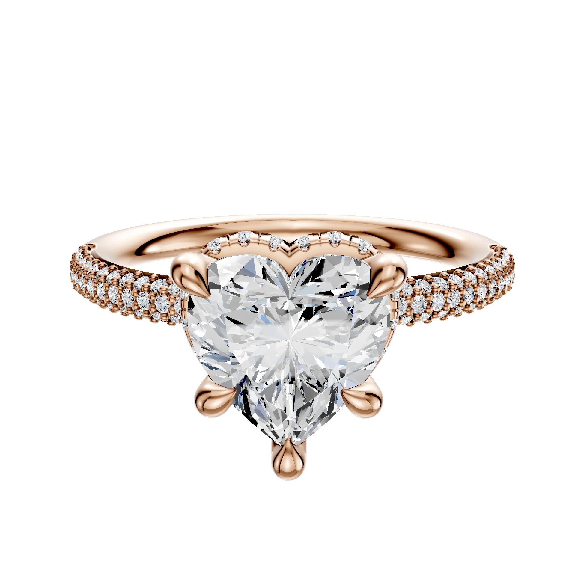 14K Rose Gold 4 Prong Collar Classic Dome 3-Row-Pave 2.0mm Engagement Ring