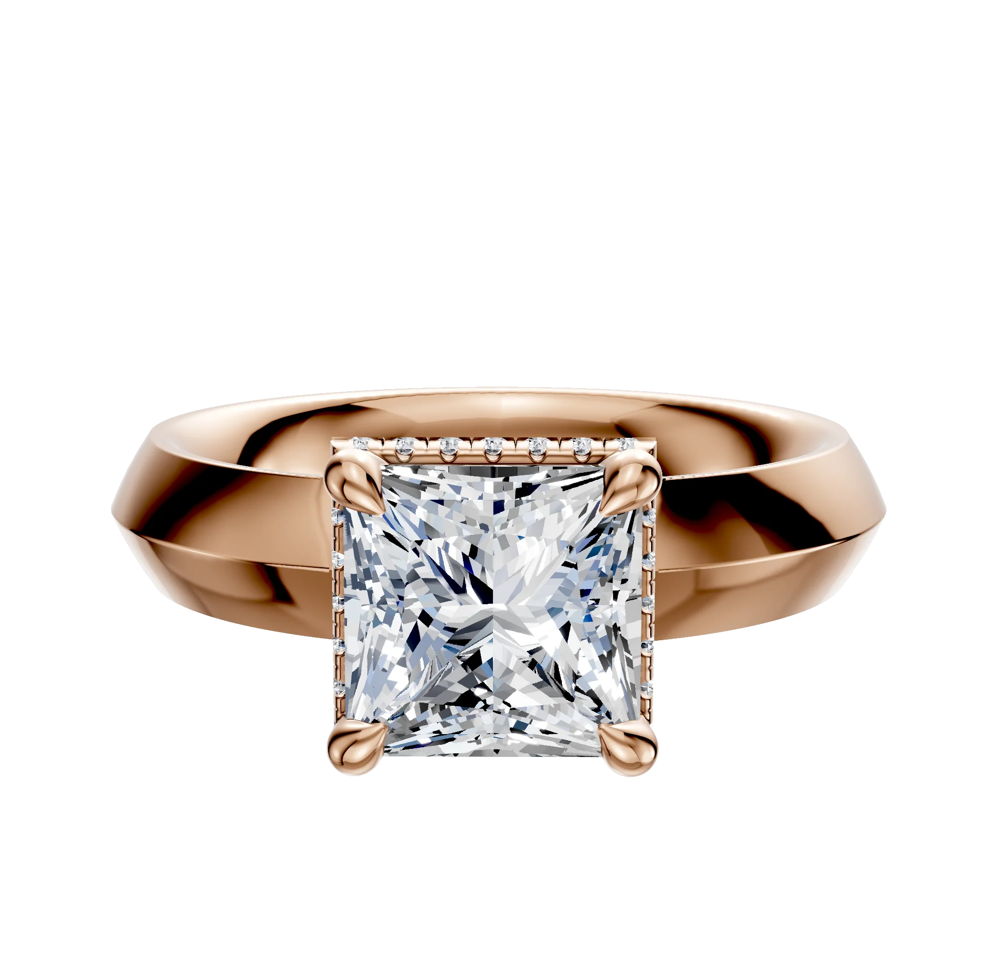 14K Rose Gold 4 Prong Collar Classic Knife Edge 4.0mm Engagement Ring