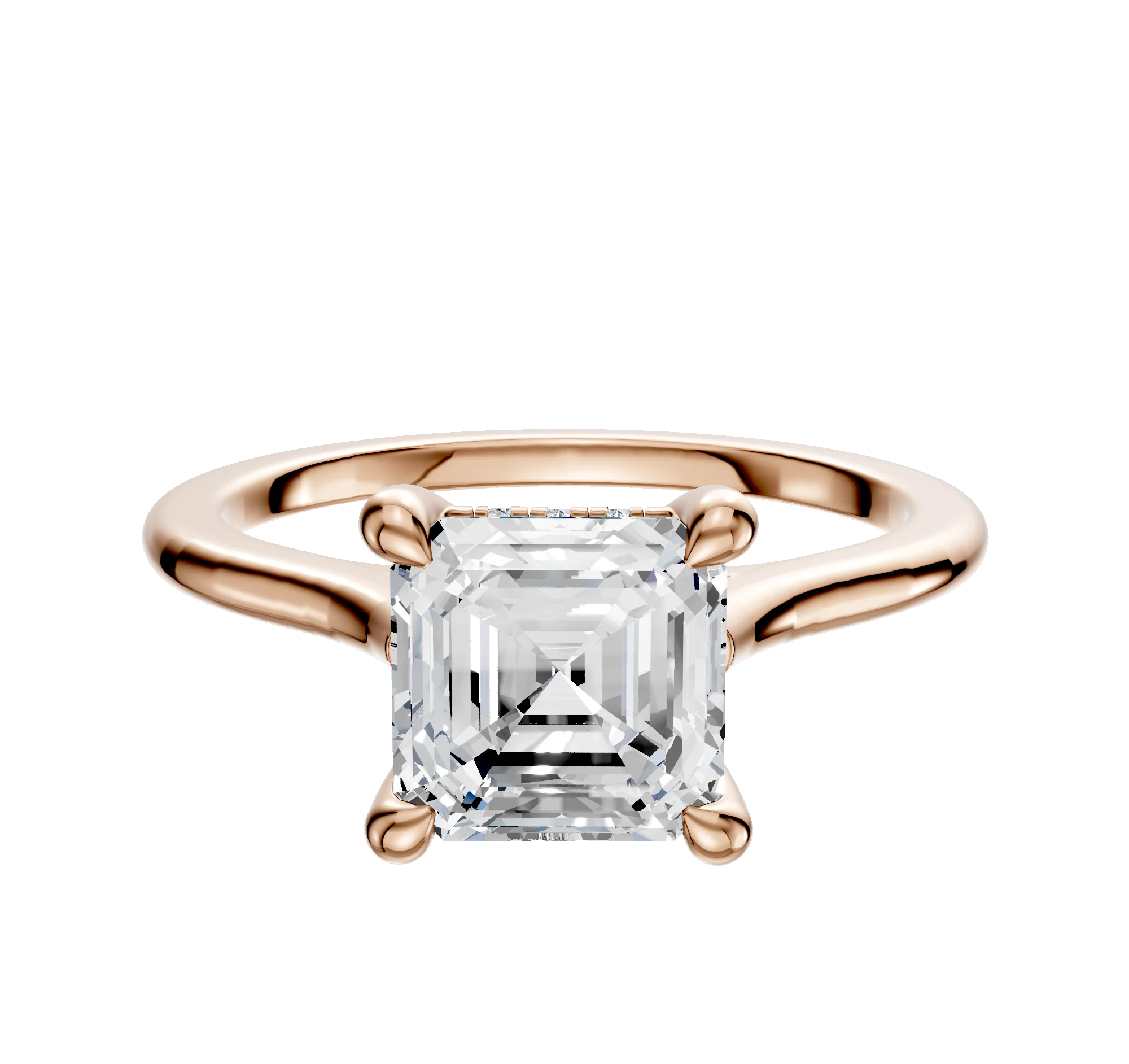 14K Rose Gold 4 Prong Hidden Halo Cathedral Dome 1.5mm Engagement Ring