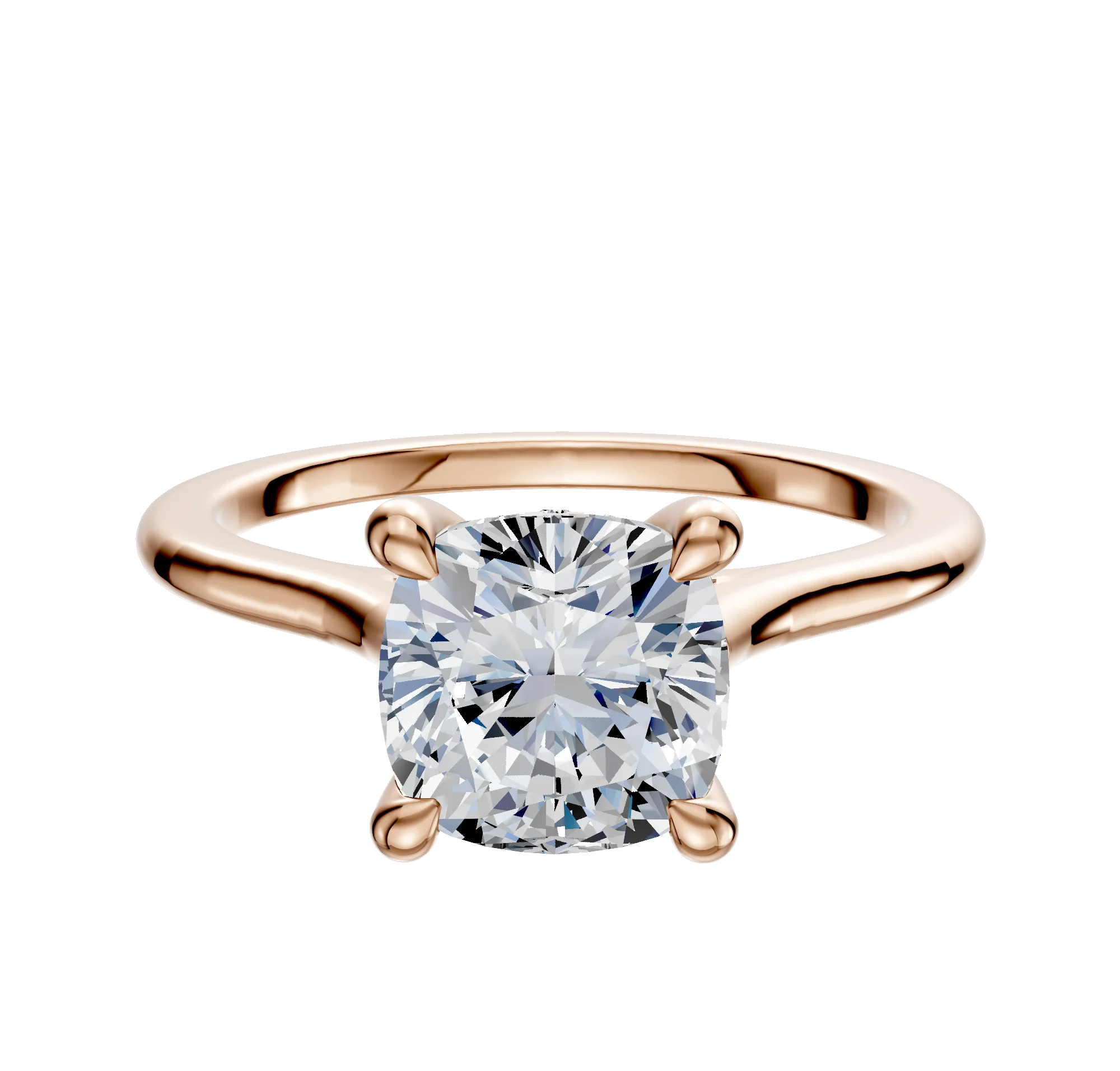 14K Rose Gold 4 Prong Hidden Halo Cathedral Dome 1.5mm Engagement Ring