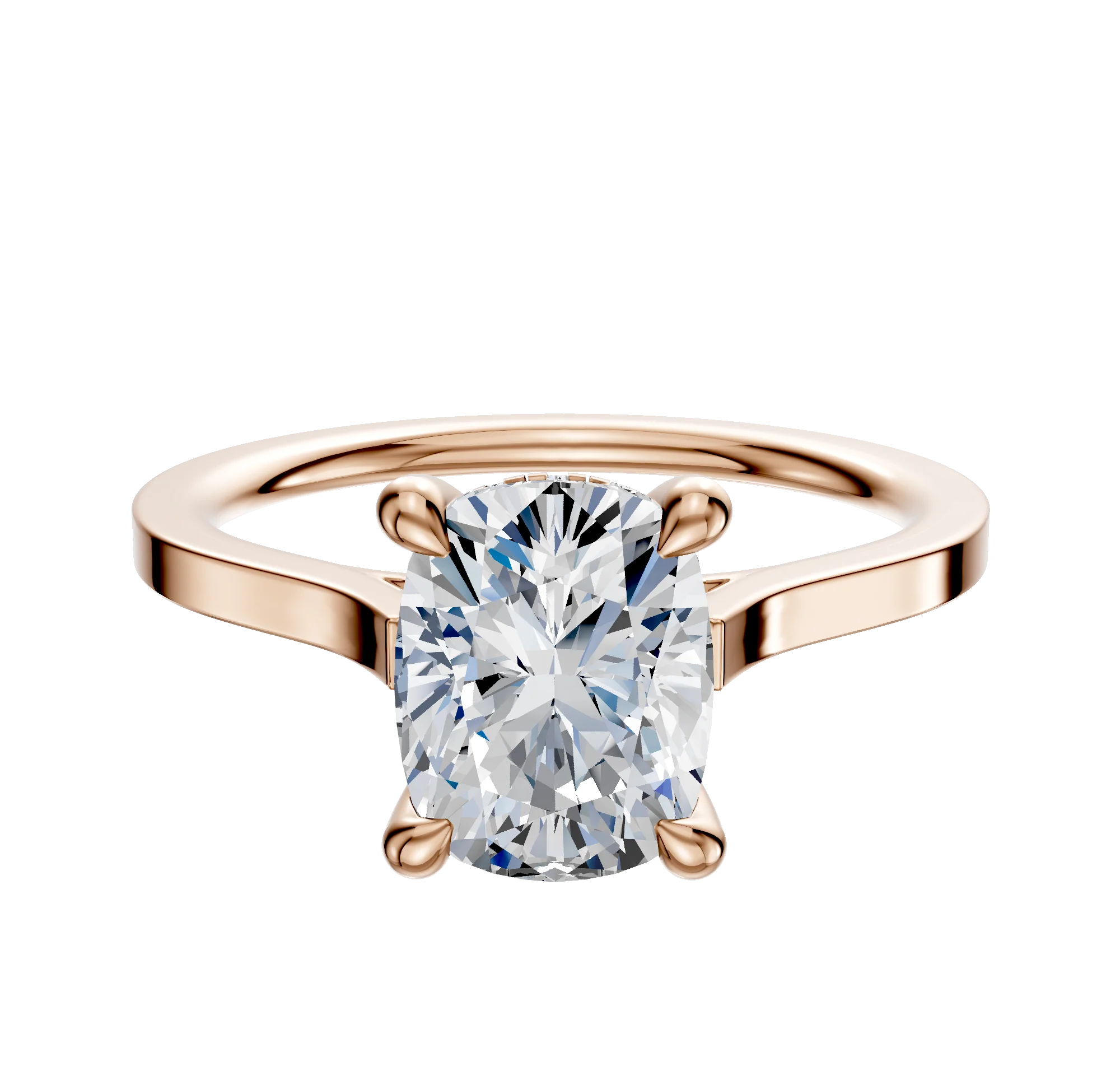 14K Rose Gold 4 Prong Hidden Halo Cathedral Flat 1.5mm Engagement Ring