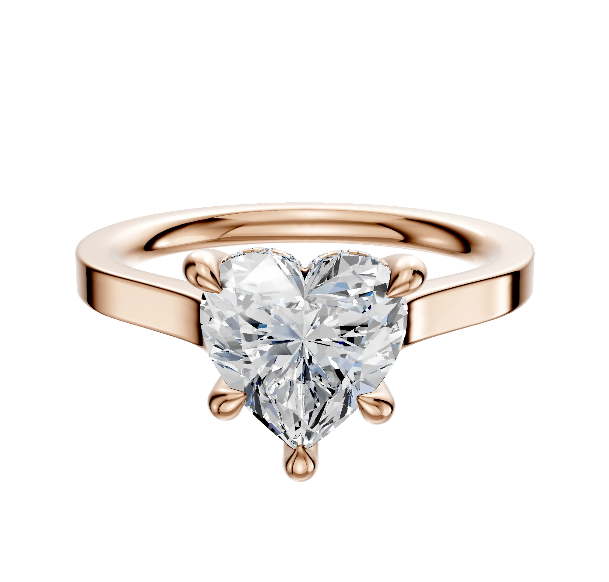 14K Rose Gold 4 Prong Hidden Halo Cathedral Flat 2.0mm Engagement Ring