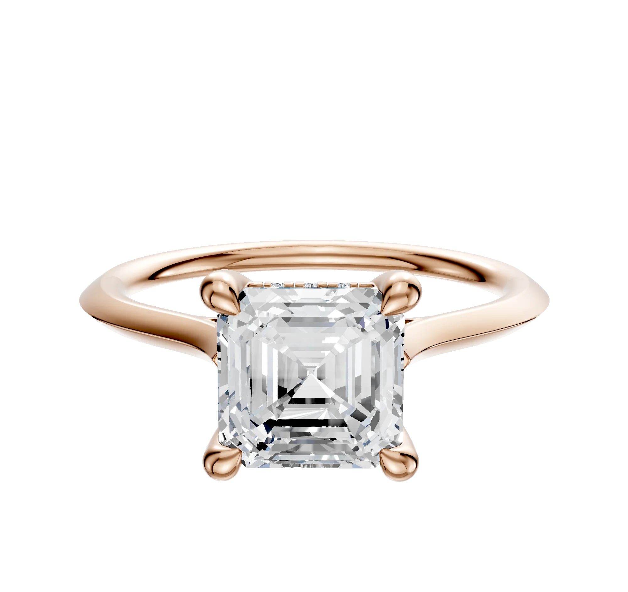 14K Rose Gold 4 Prong Hidden Halo Cathedral Knife Edge 1.5mm Engagement Ring