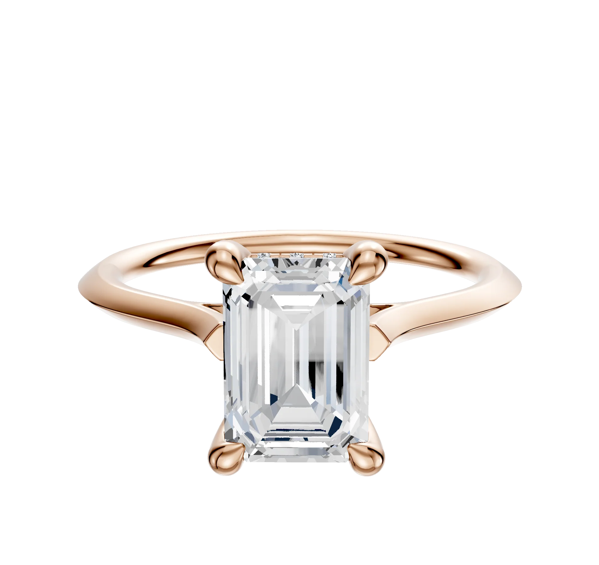 14K Rose Gold 4 Prong Hidden Halo Cathedral Knife Edge 1.5mm Engagement Ring