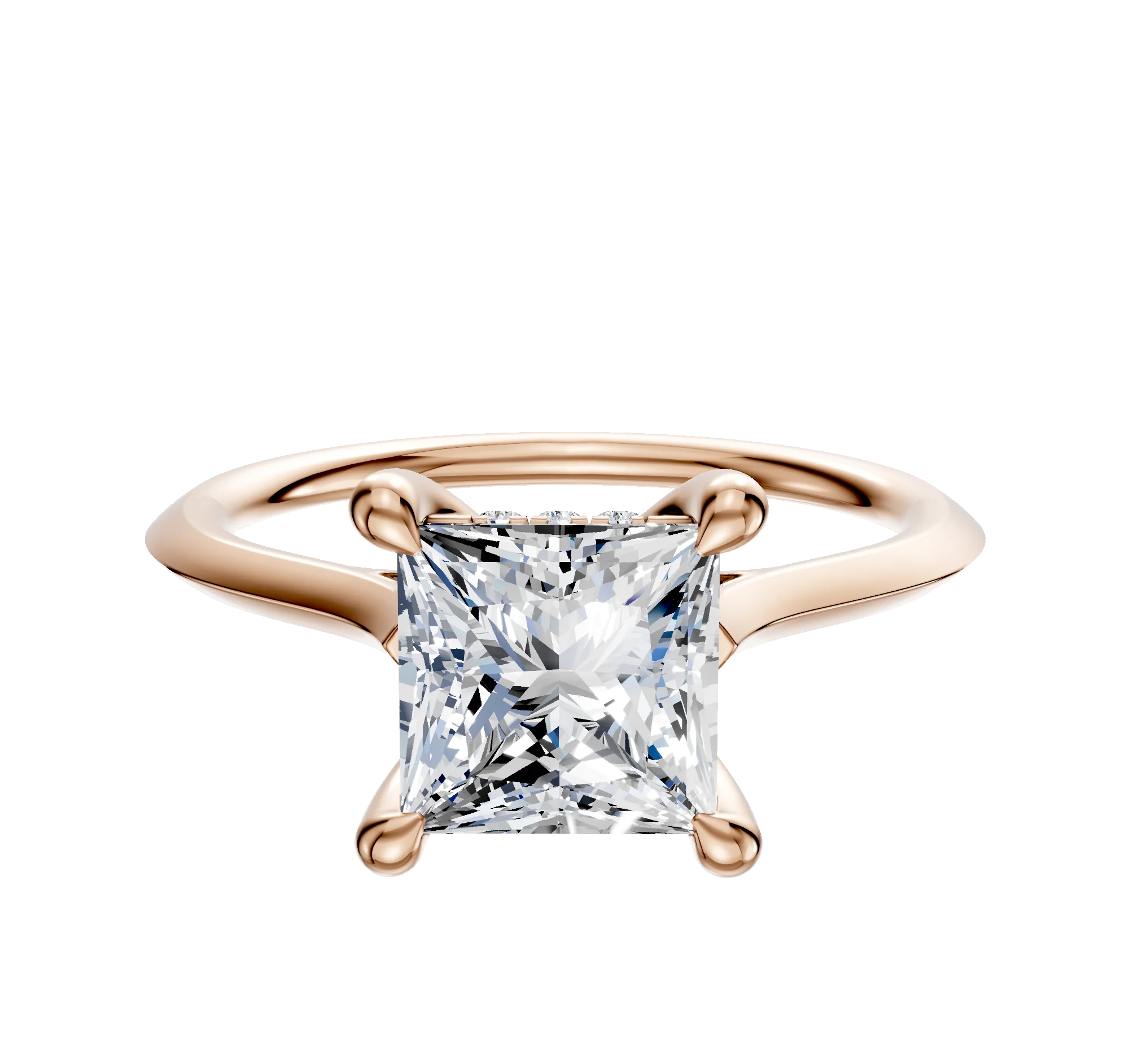 14K Rose Gold 4 Prong Hidden Halo Cathedral Knife Edge 1.5mm Engagement Ring