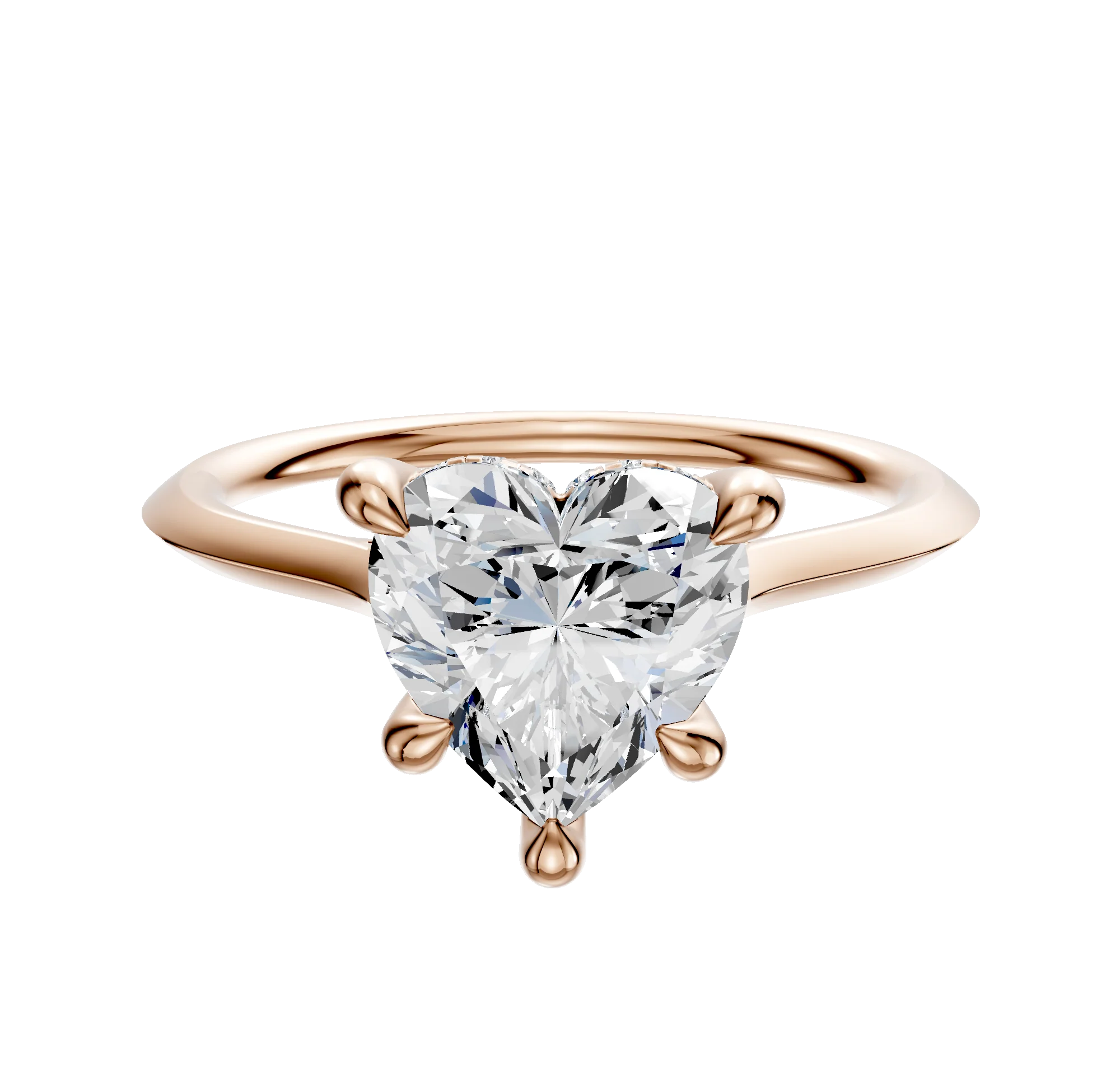 14K Rose Gold 4 Prong Hidden Halo Cathedral Knife Edge 1.5mm Engagement Ring