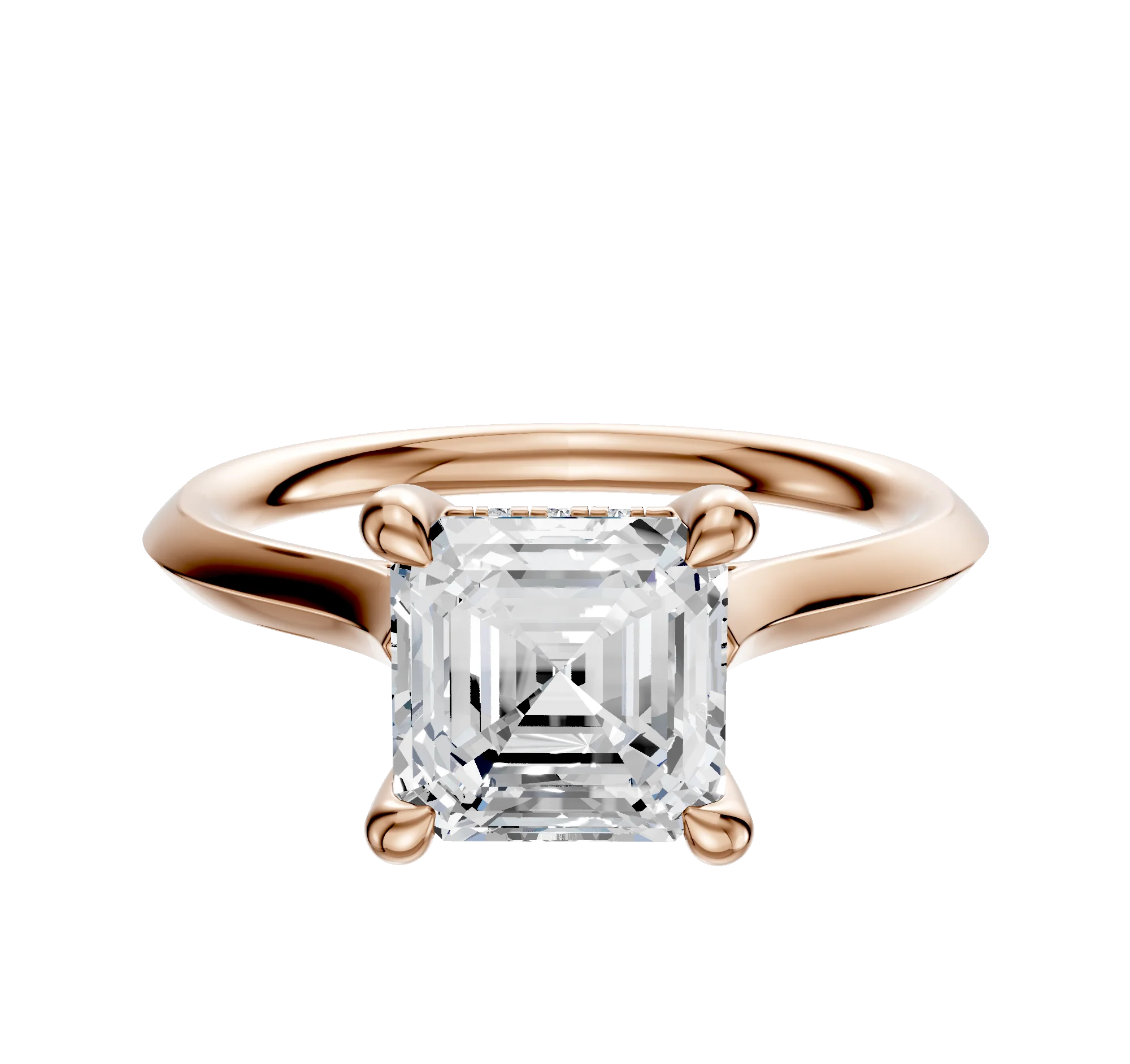 14K Rose Gold 4 Prong Hidden Halo Cathedral Knife Edge 2.0mm Engagement Ring