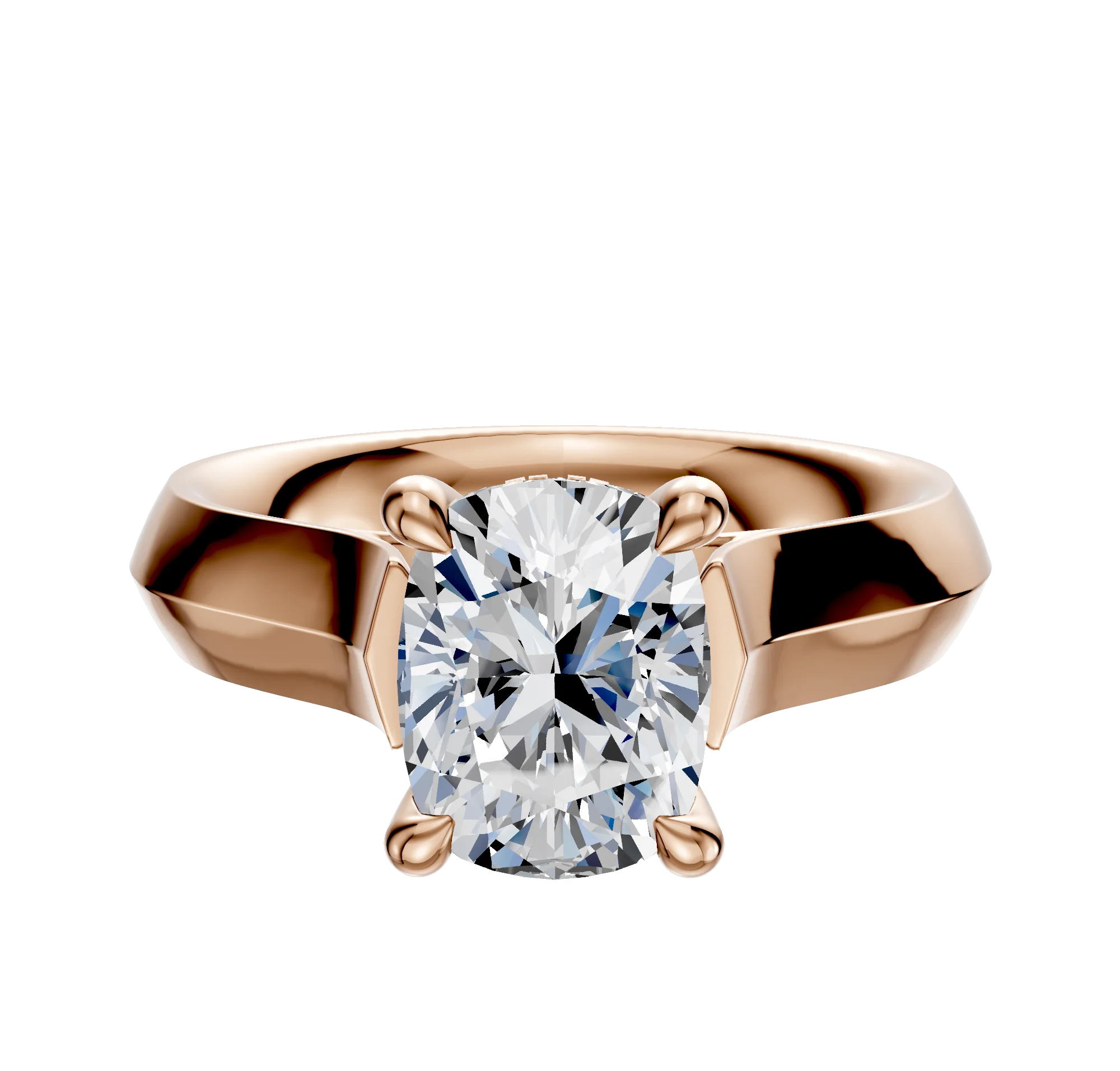 14K Rose Gold 4 Prong Hidden Halo Cathedral Knife Edge 4.0mm Engagement Ring