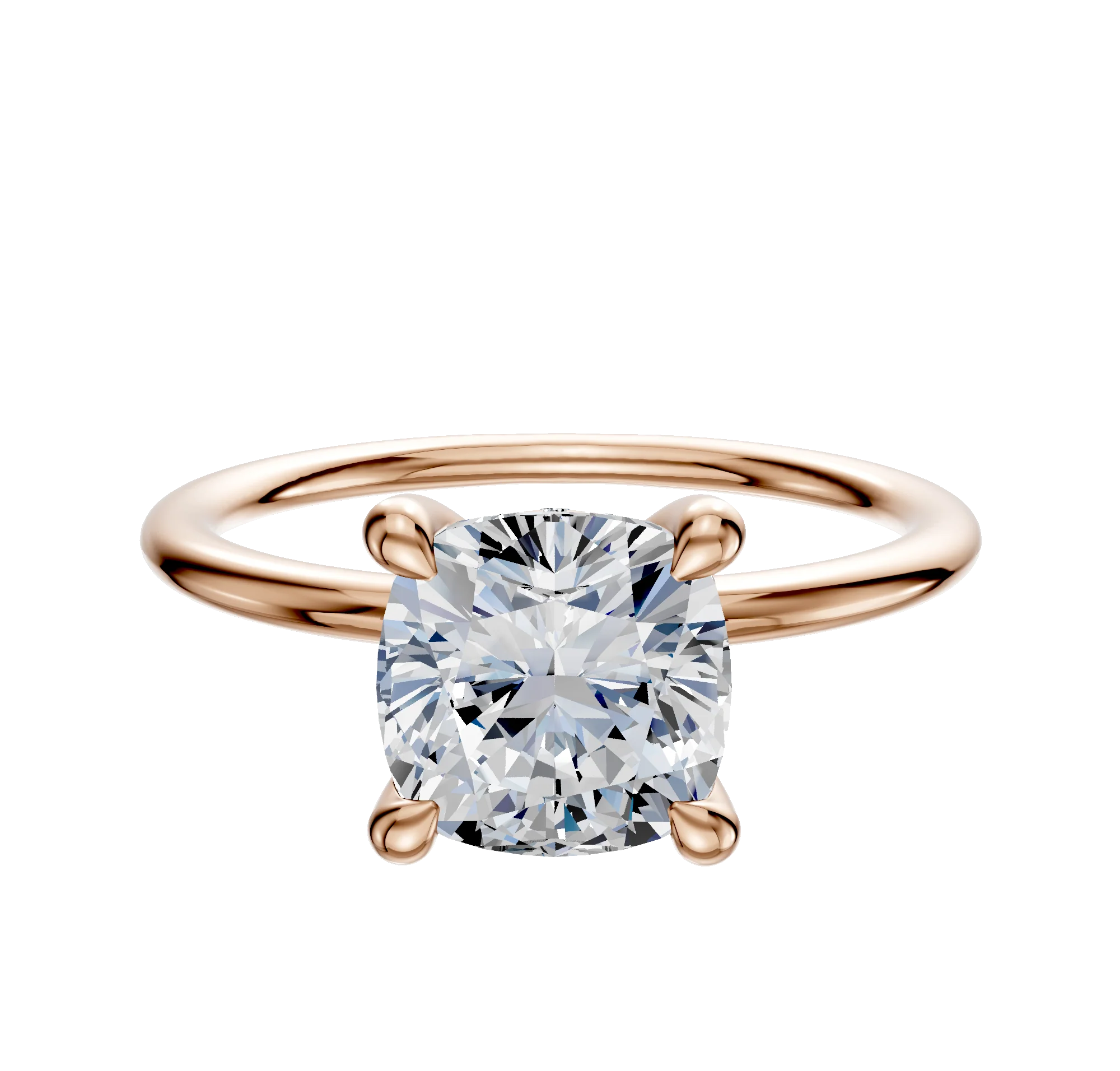 14K Rose Gold 4 Prong Hidden Halo Classic Dome 1.5mm Engagement Ring