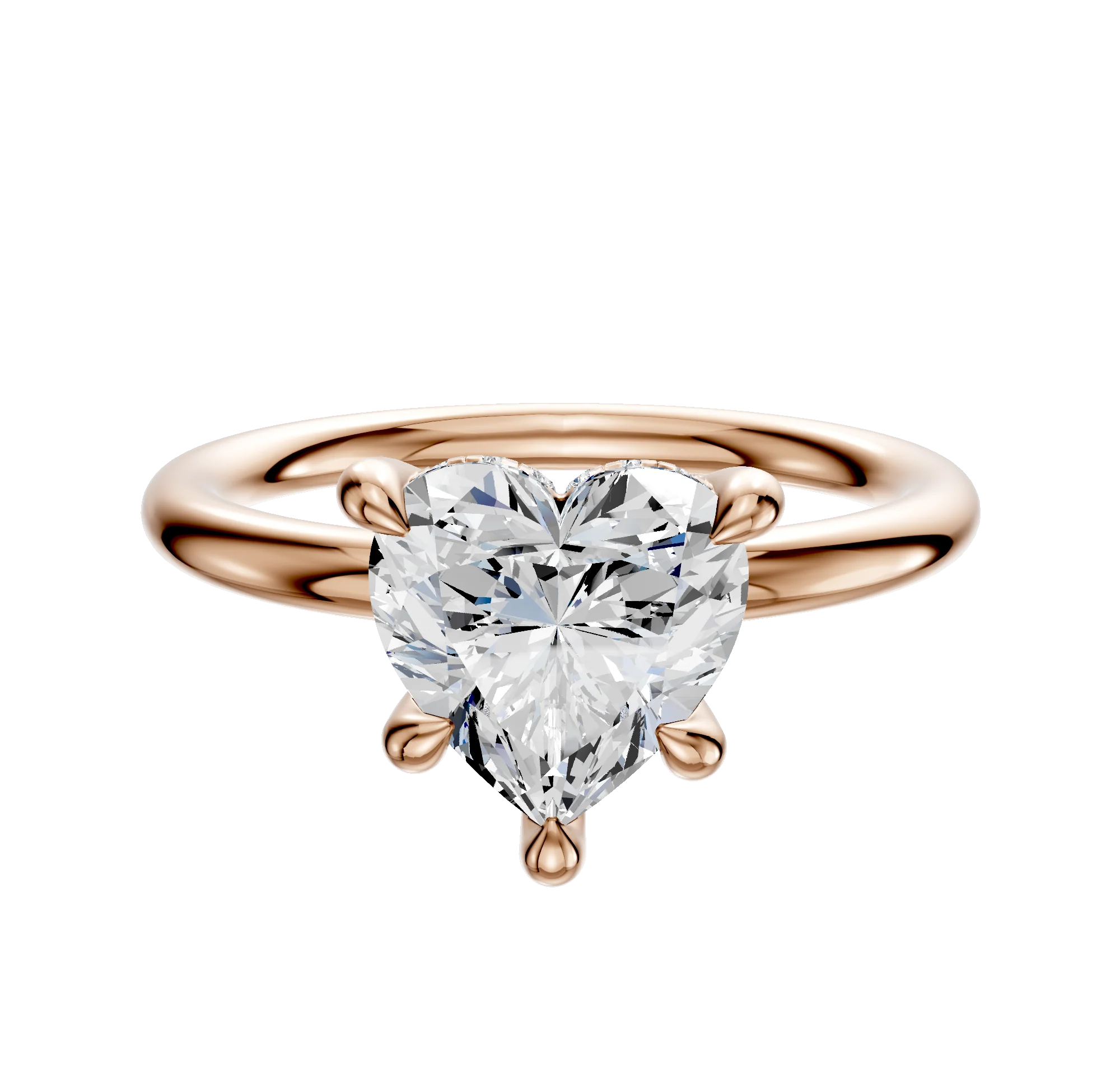 14K Rose Gold 4 Prong Hidden Halo Classic Dome 2.0mm Engagement Ring