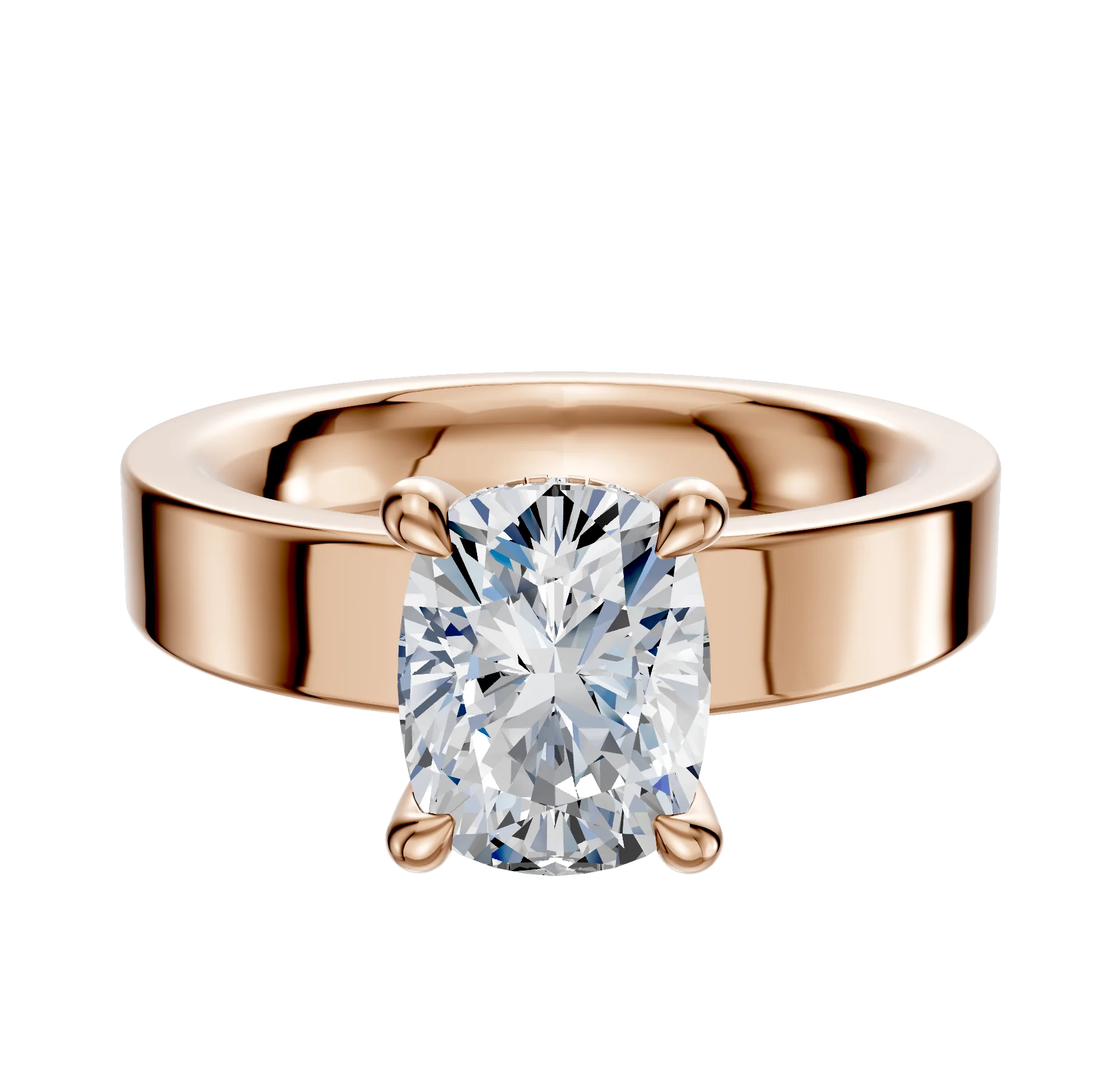 14K Rose Gold 4 Prong Hidden Halo Classic Flat 4.0mm Engagement Ring