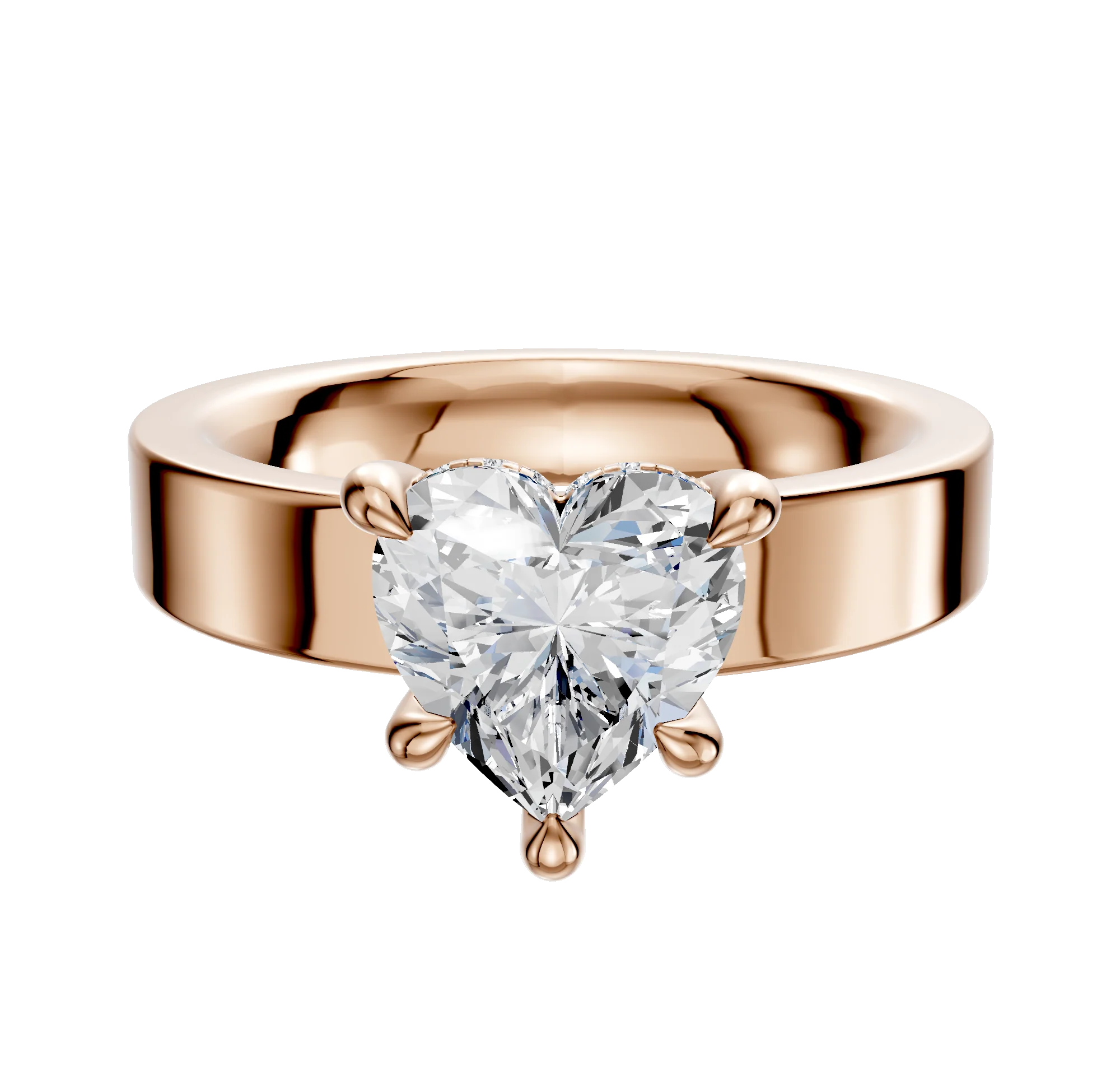 14K Rose Gold 4 Prong Hidden Halo Classic Flat 4.0mm Engagement Ring