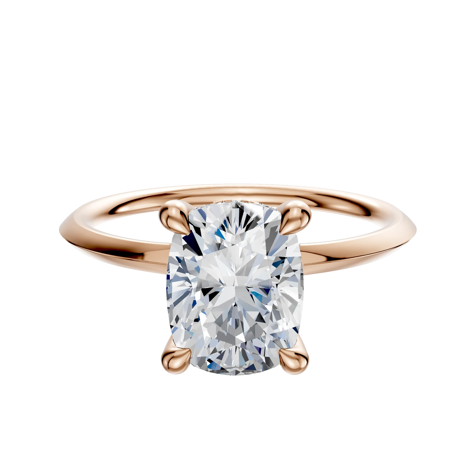 14K Rose Gold 4 Prong Hidden Halo Classic Knife Edge 1.5mm Engagement Ring