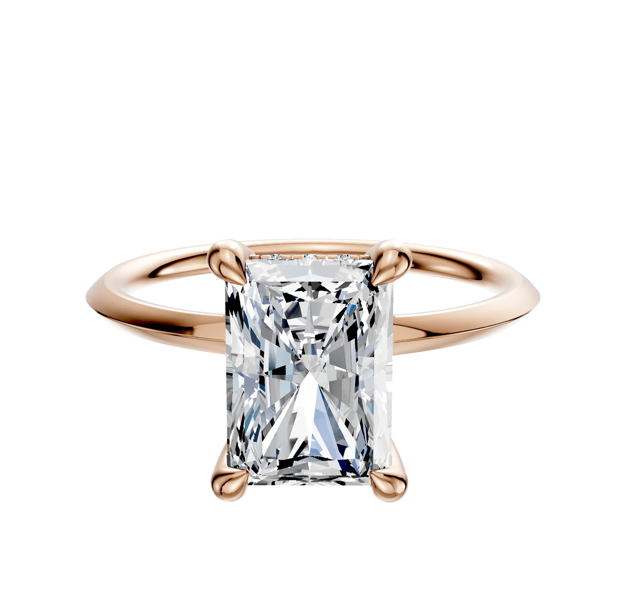 14K Rose Gold 4 Prong Hidden Halo Classic Knife Edge 1.5mm Engagement Ring