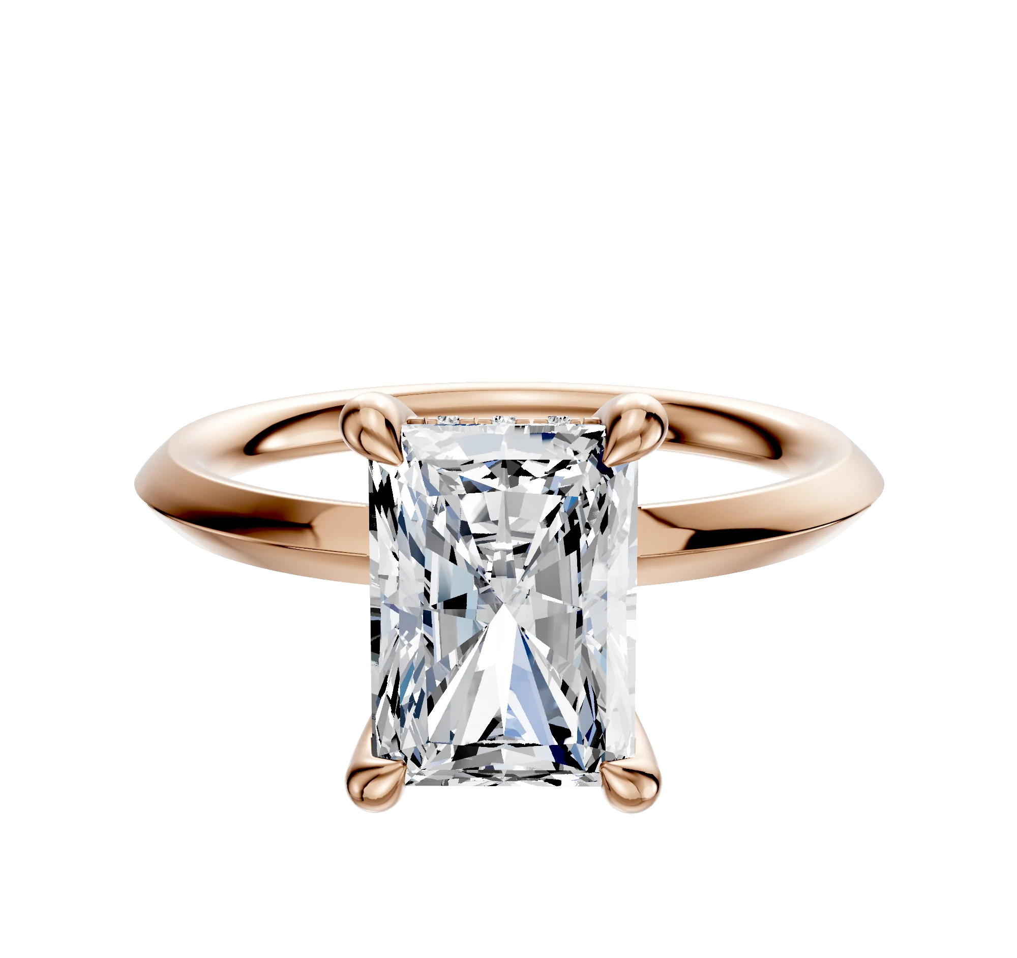 14K Rose Gold 4 Prong Hidden Halo Classic Knife Edge 2.0mm Engagement Ring