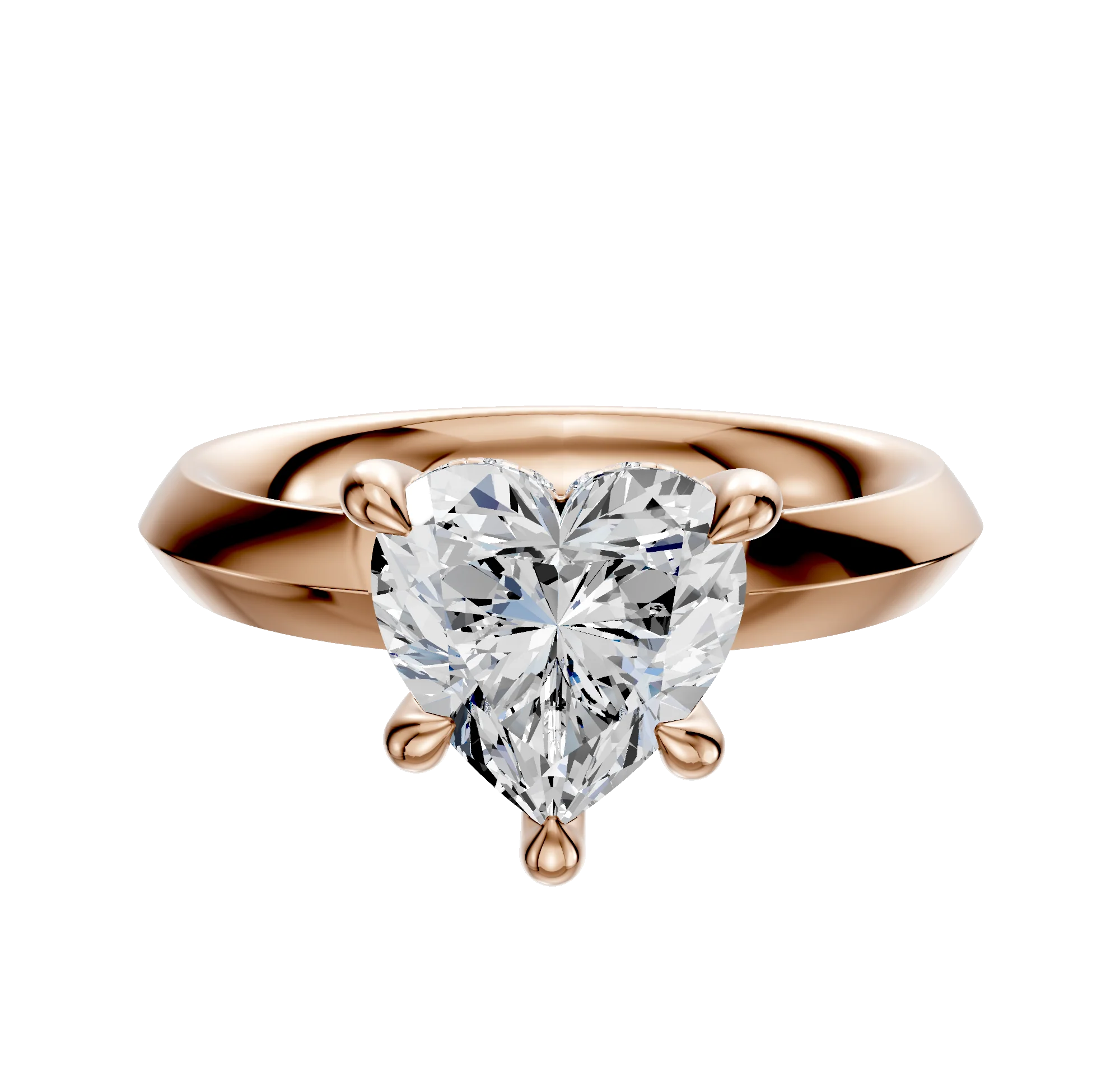 14K Rose Gold 4 Prong Hidden Halo Classic Knife Edge 3.0mm Engagement Ring