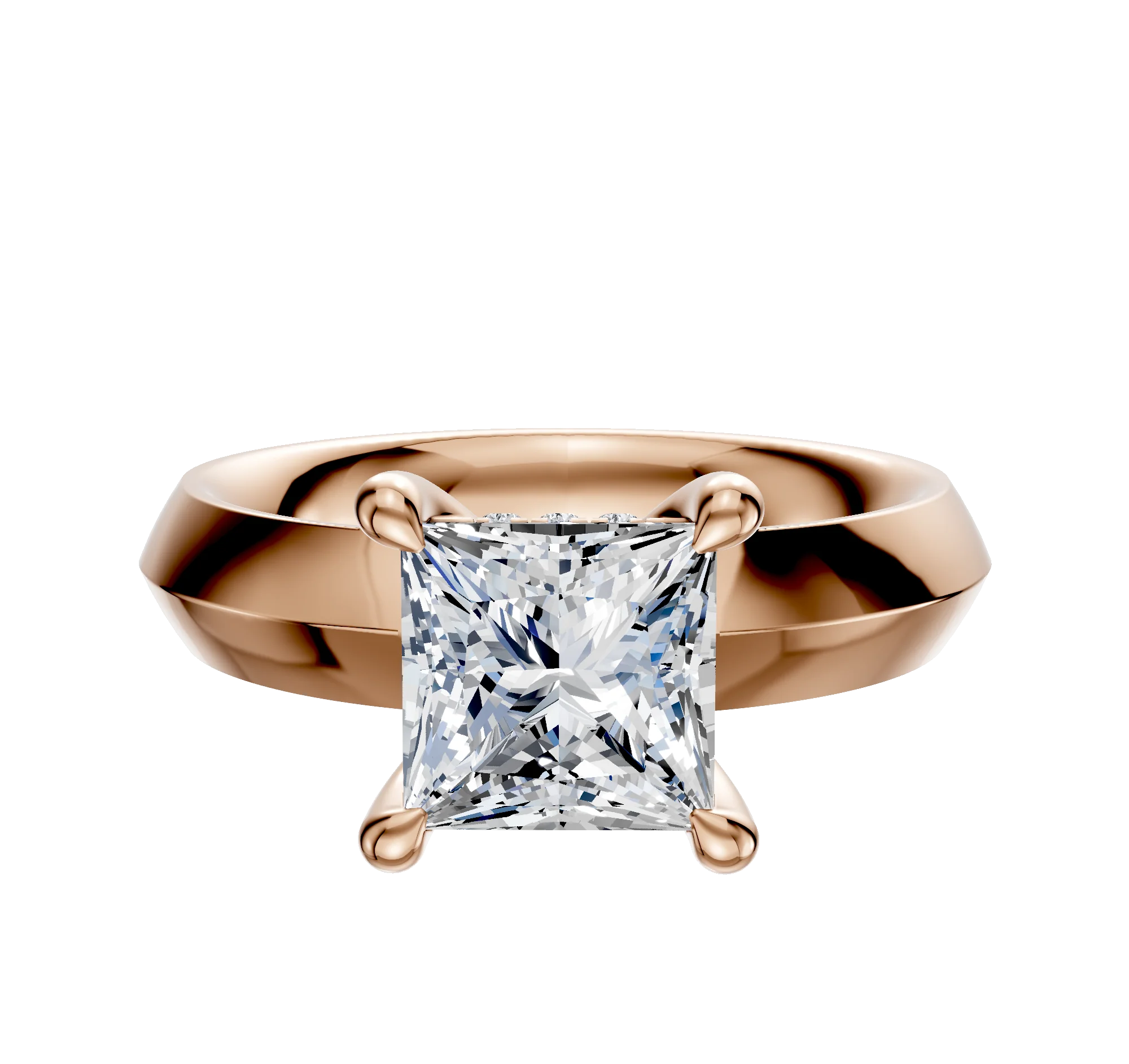 14K Rose Gold 4 Prong Hidden Halo Classic Knife Edge 4.0mm Engagement Ring