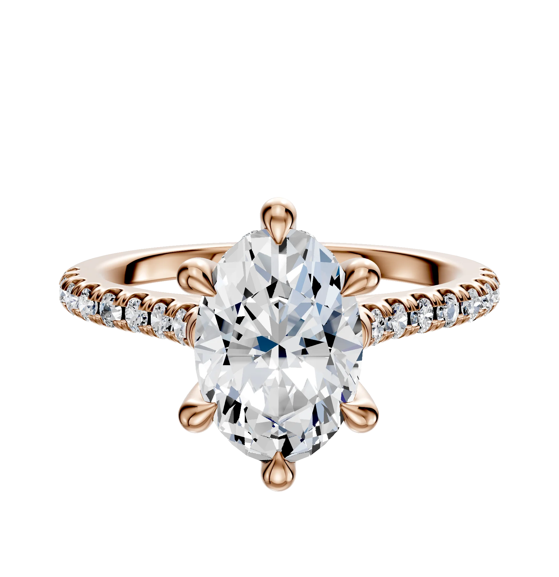 14K Rose Gold 6 Prong Hidden Halo Cathedral Dome 1-Row-Pave 2.5mm Engagement Ring