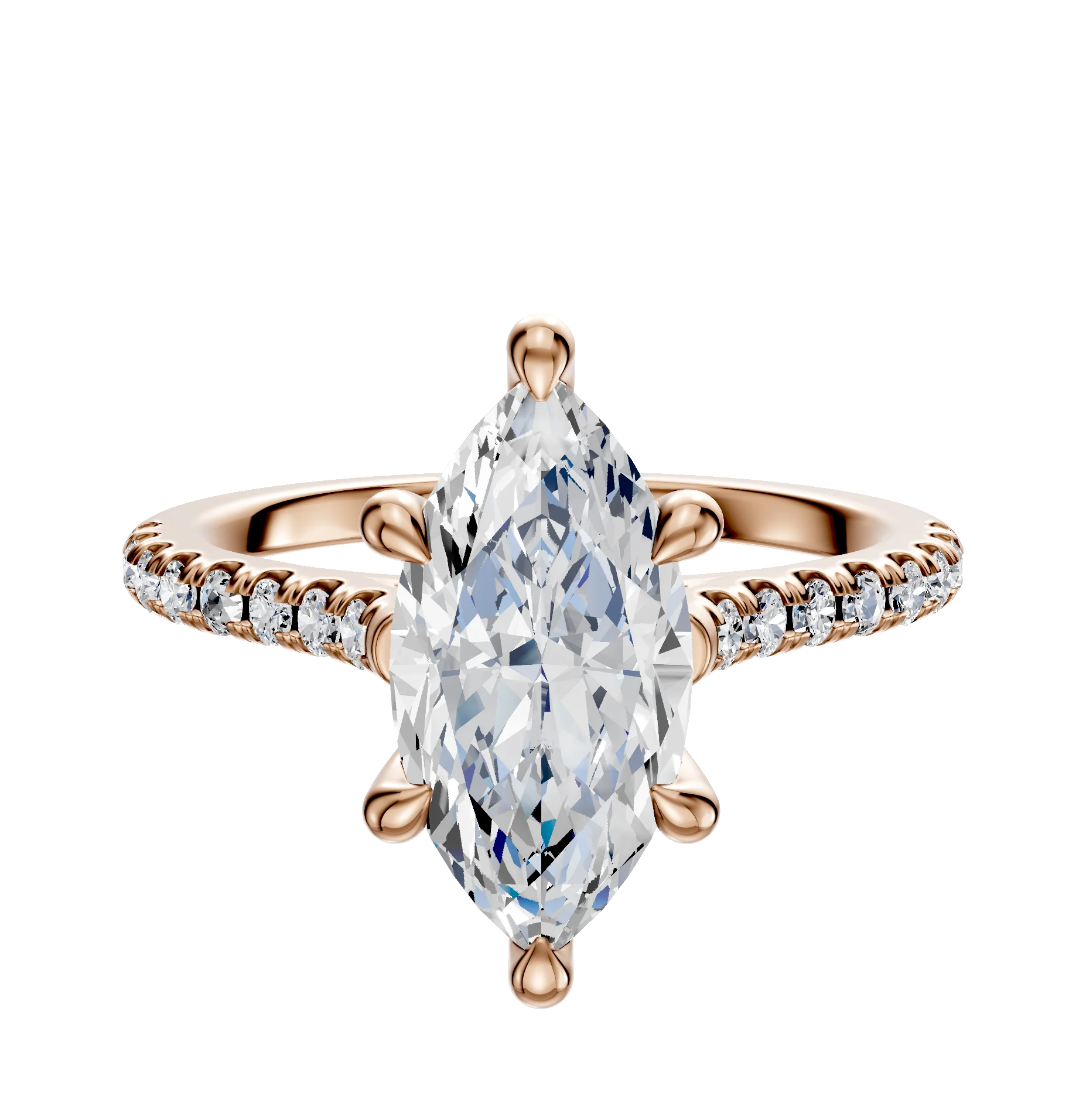 14K Rose Gold 6 Prong Hidden Halo Cathedral Dome 1-Row-Pave 2.5mm Engagement Ring