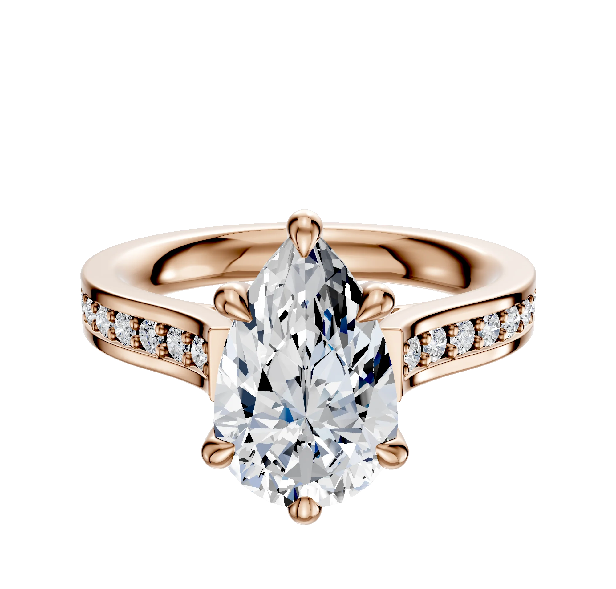 14K Rose Gold 6 Prong Hidden Halo Cathedral Flat 1-Row-Pave 2.5mm Engagement Ring