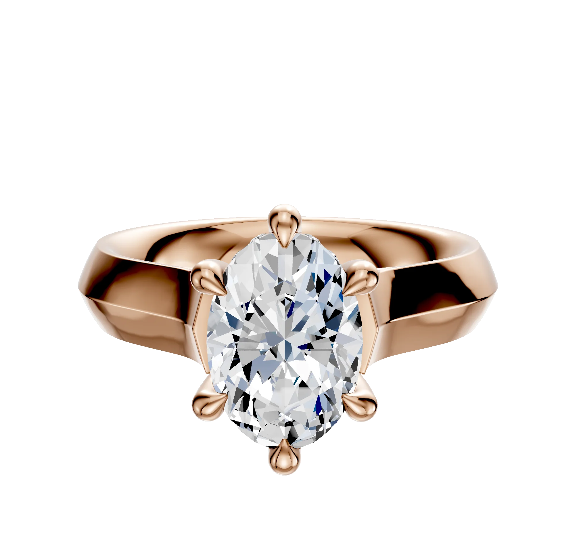 14K Rose Gold 6 Prong Hidden Halo Cathedral Knife Edge 4.0mm Engagement Ring