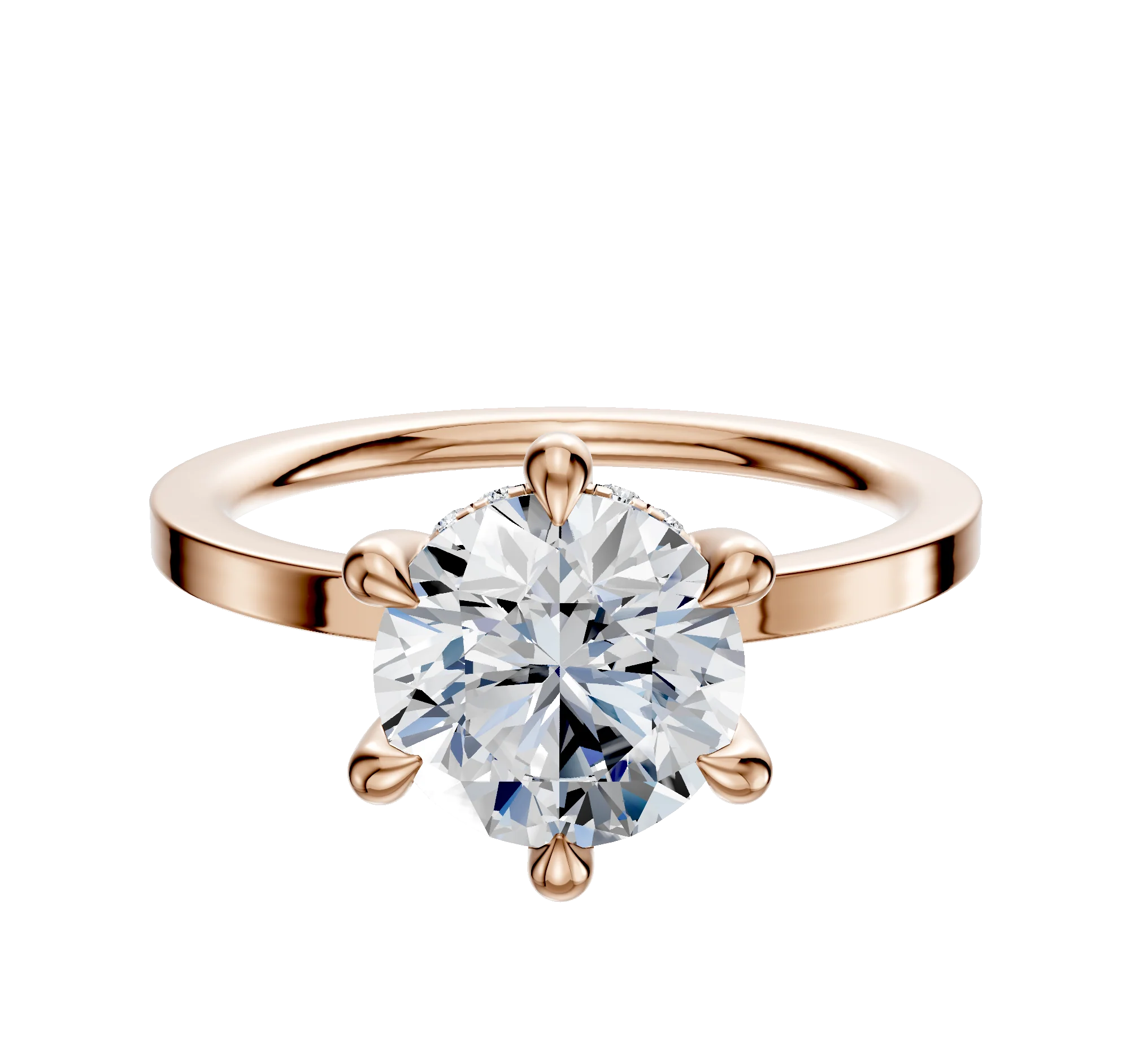 14K Rose Gold 6 Prong Hidden Halo Classic Flat 1.5mm Engagement Ring