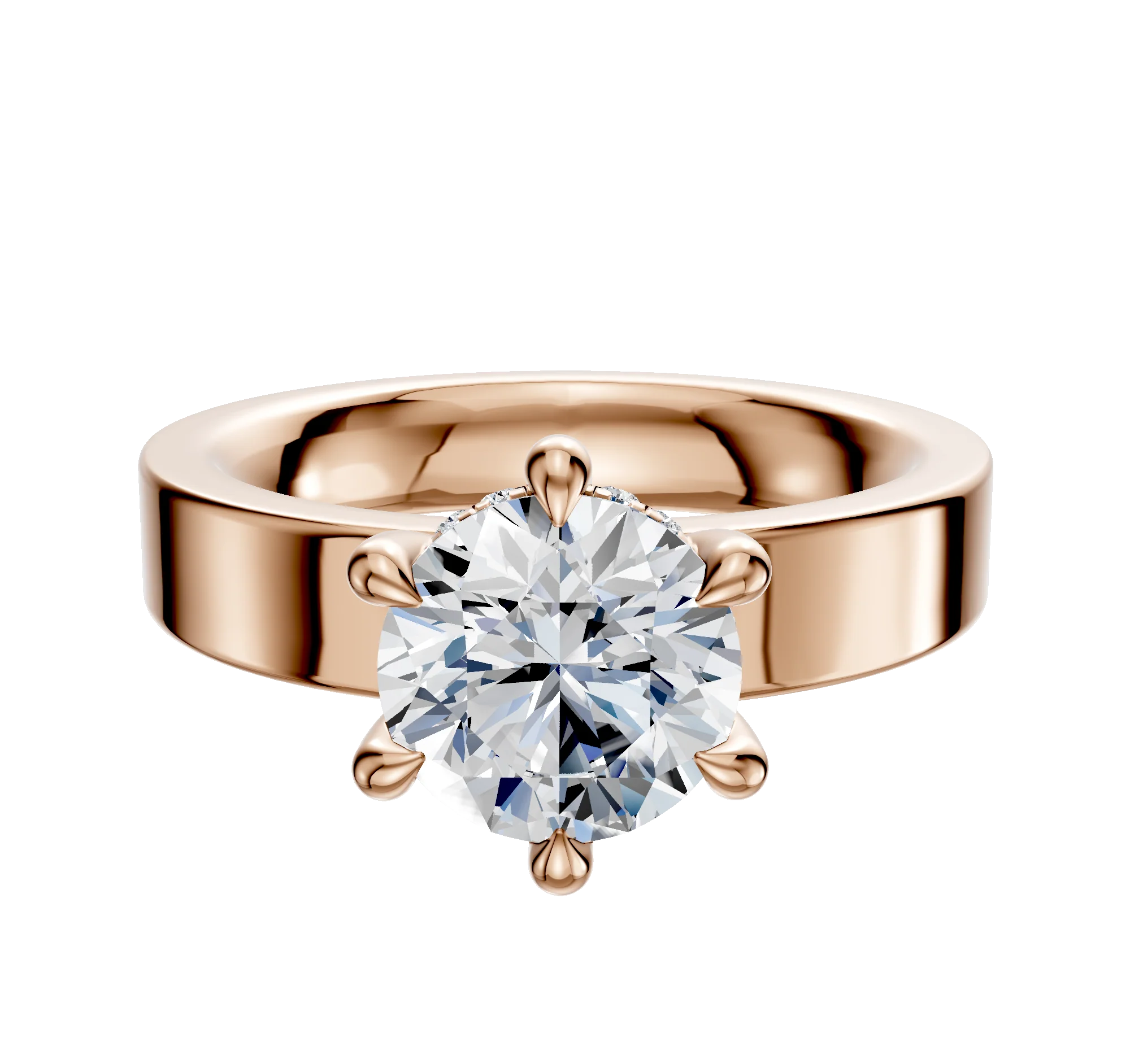 14K Rose Gold 6 Prong Hidden Halo Classic Flat 4.0mm Engagement Ring