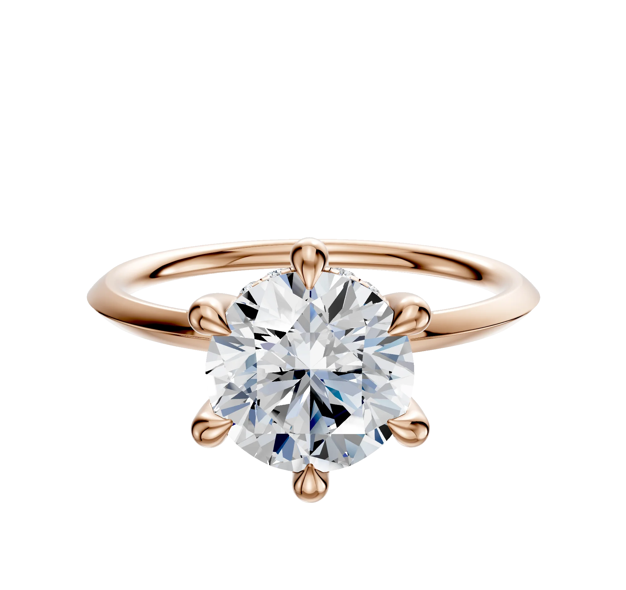 14K Rose Gold 6 Prong Hidden Halo Classic Knife Edge 1.5mm Engagement Ring
