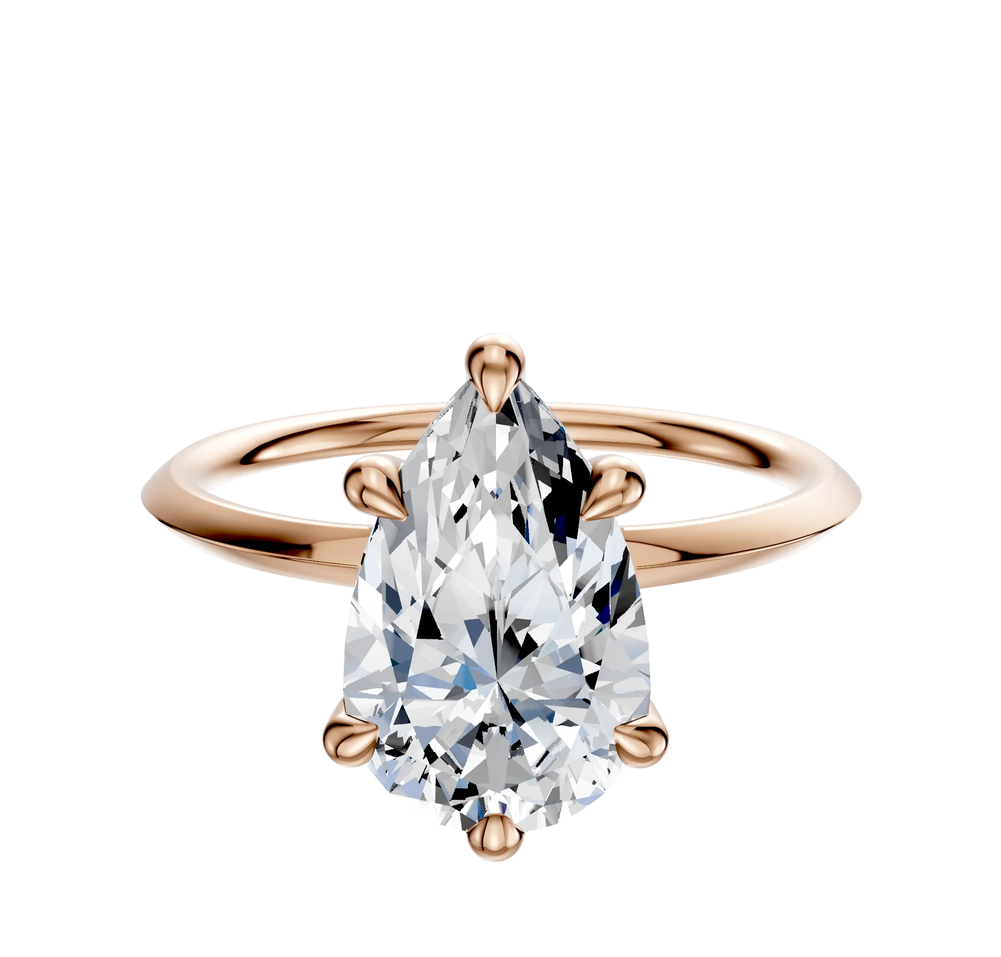 14K Rose Gold 6 Prong Hidden Halo Classic Knife Edge 1.5mm Engagement Ring