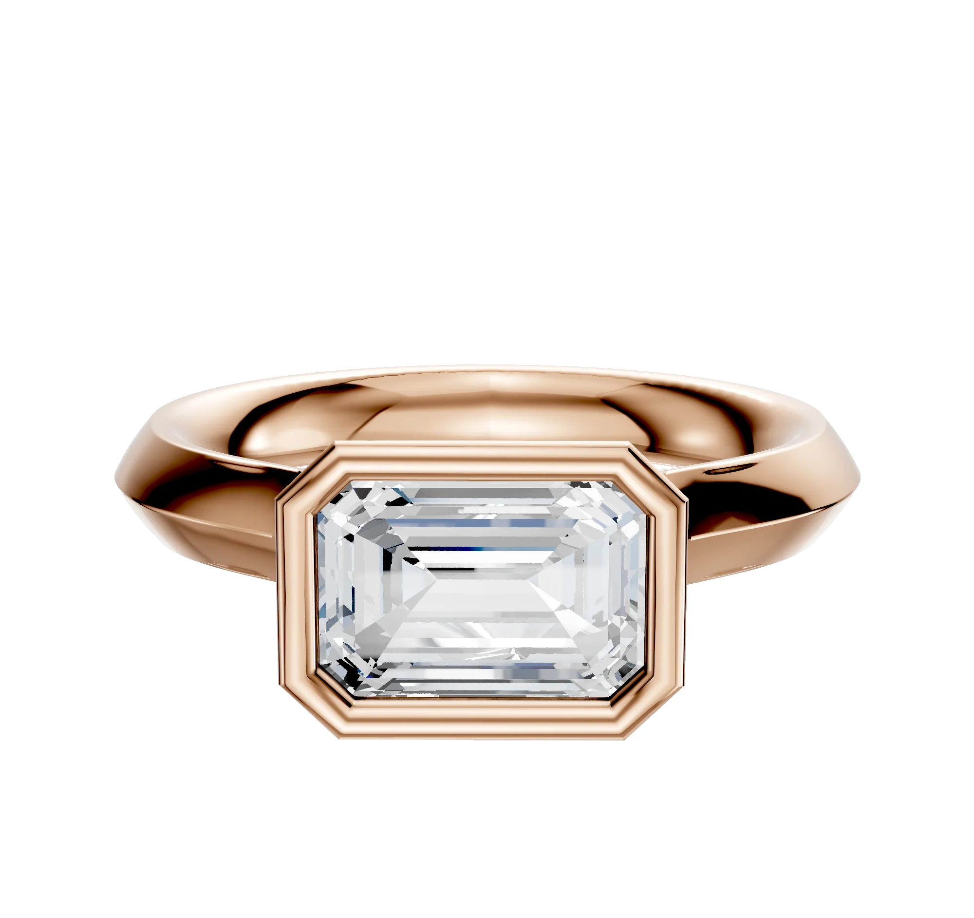 14K Rose Gold Bezel Full Bezel East/West Cathedral Knife Edge 3.0mm Engagement Ring