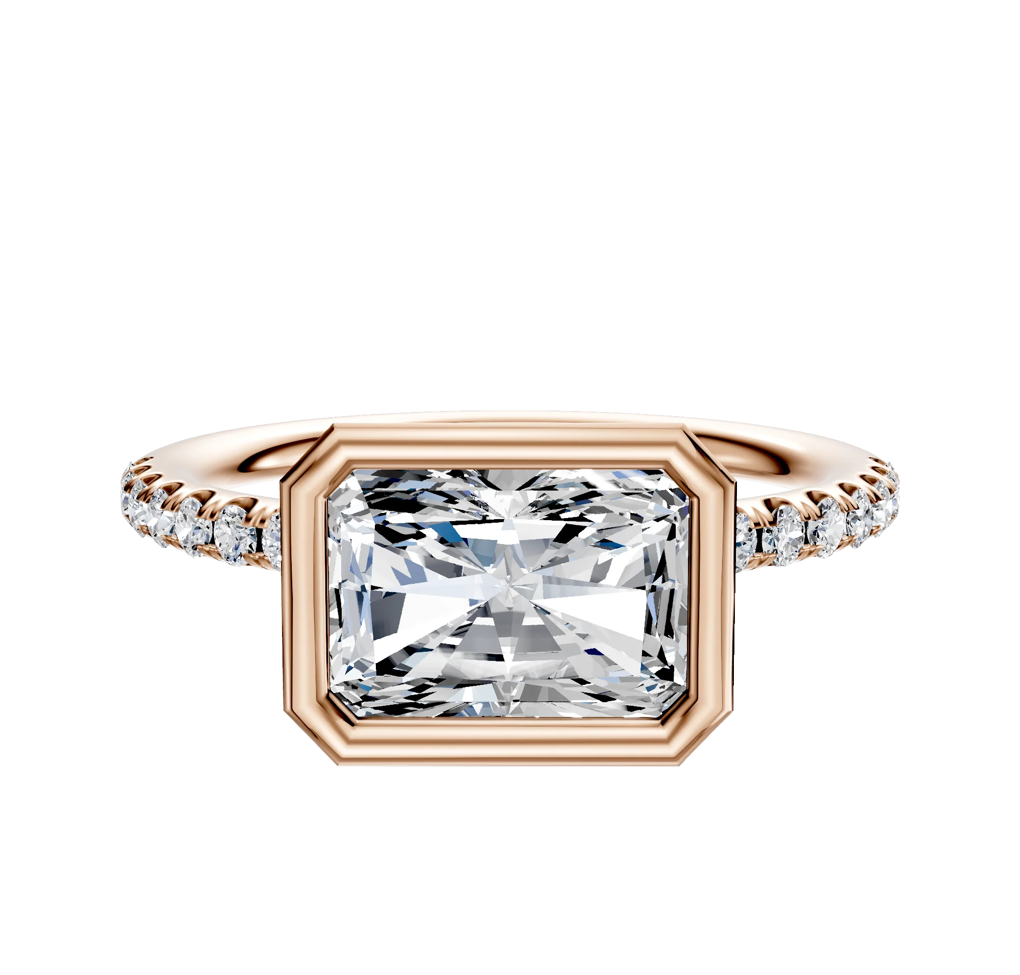 14K Rose Gold Bezel Full Bezel East/West Classic Dome 1-Row-Pave 2.5mm Engagement Ring