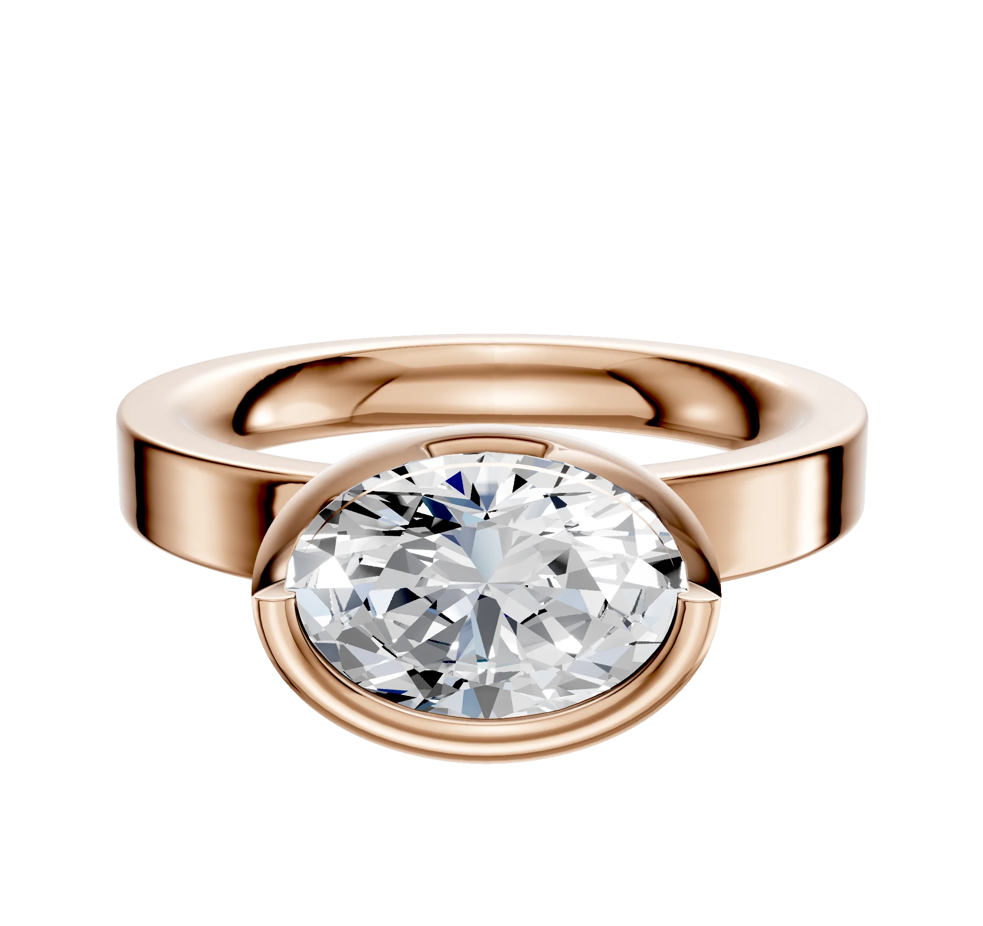 14K Rose Gold Bezel Full Bezel East/West Classic Flat 3.0mm Engagement Ring