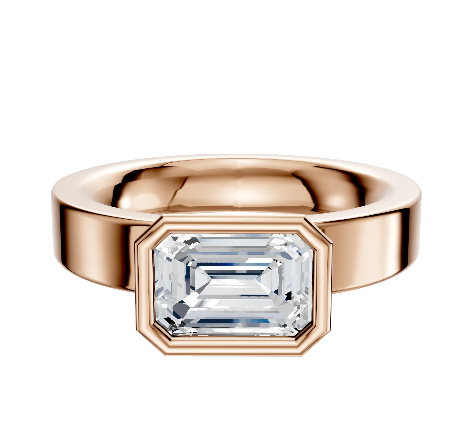 14K Rose Gold Bezel Full Bezel East/West Classic Flat 4.0mm Engagement Ring
