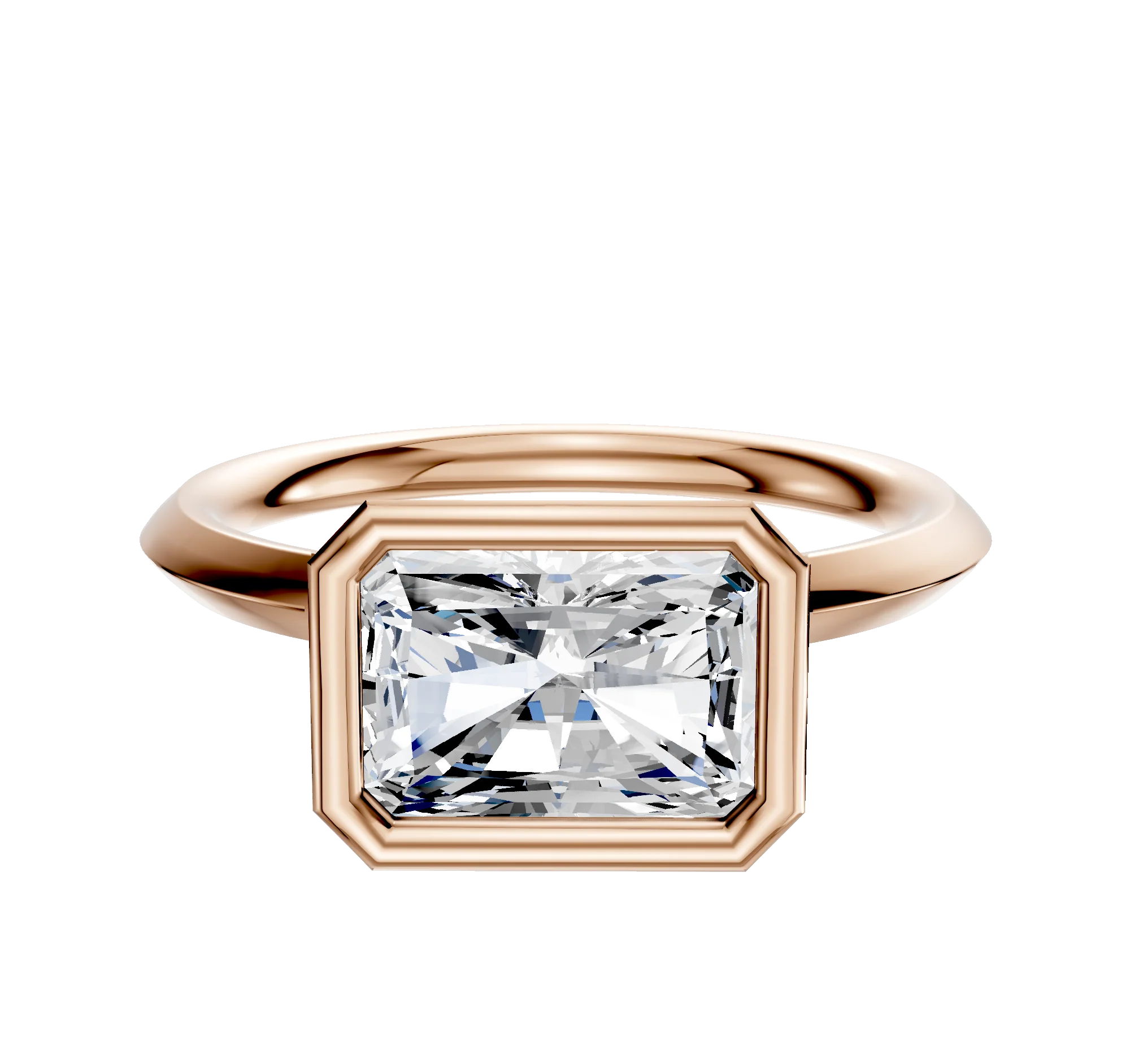14K Rose Gold Bezel Full Bezel East/West Classic Knife Edge 2.0mm Engagement Ring