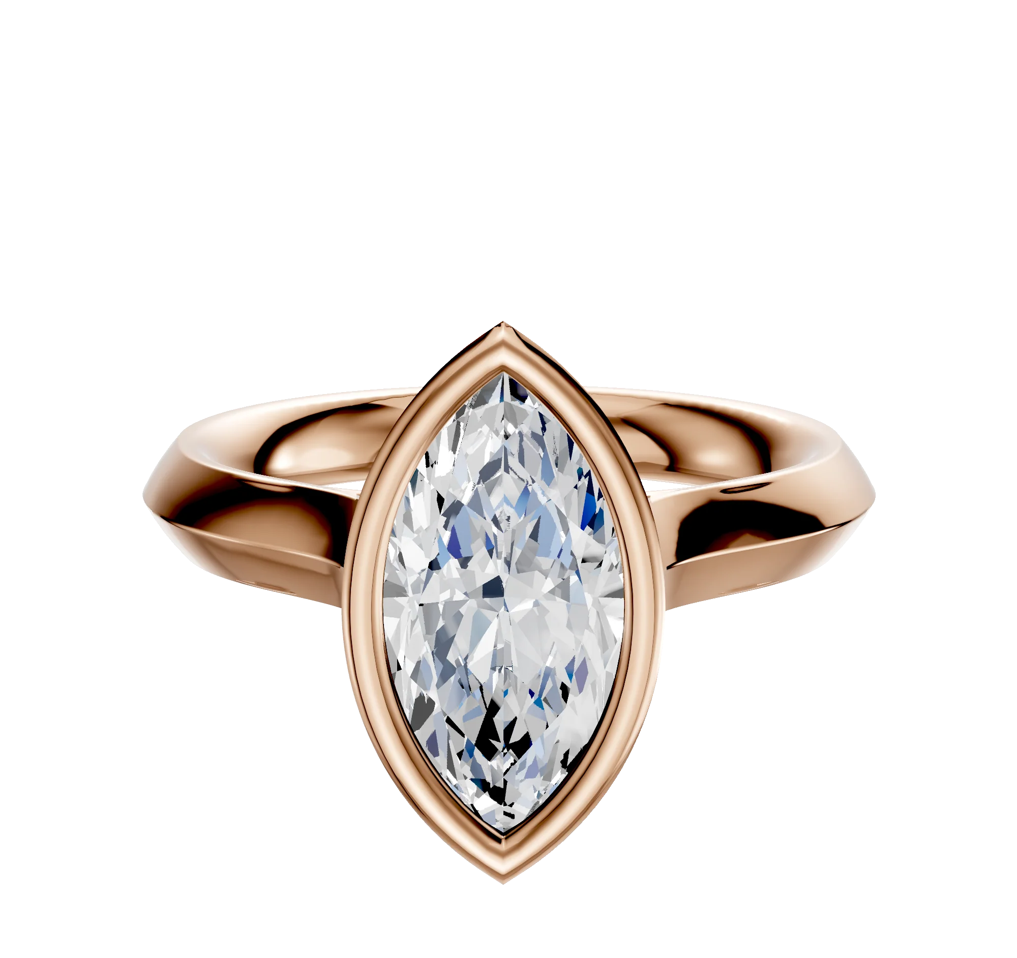 14K Rose Gold Bezel Full Bezel North/South Cathedral Knife Edge 3.0mm Engagement Ring