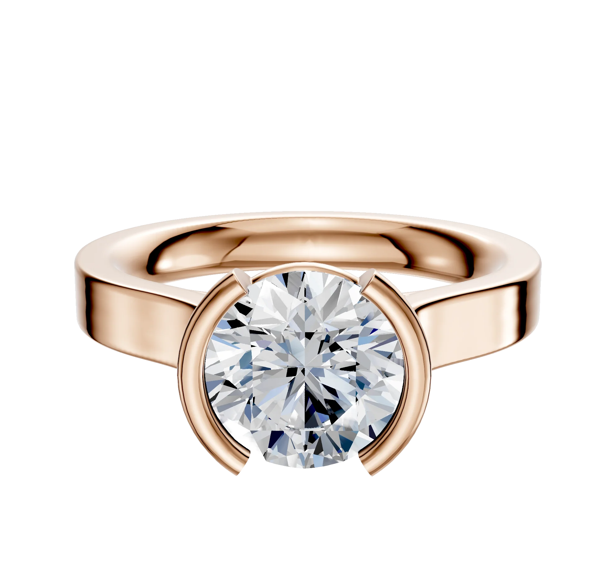14K Rose Gold Bezel Half Bezel North/South Cathedral Flat 3.0mm Engagement Ring