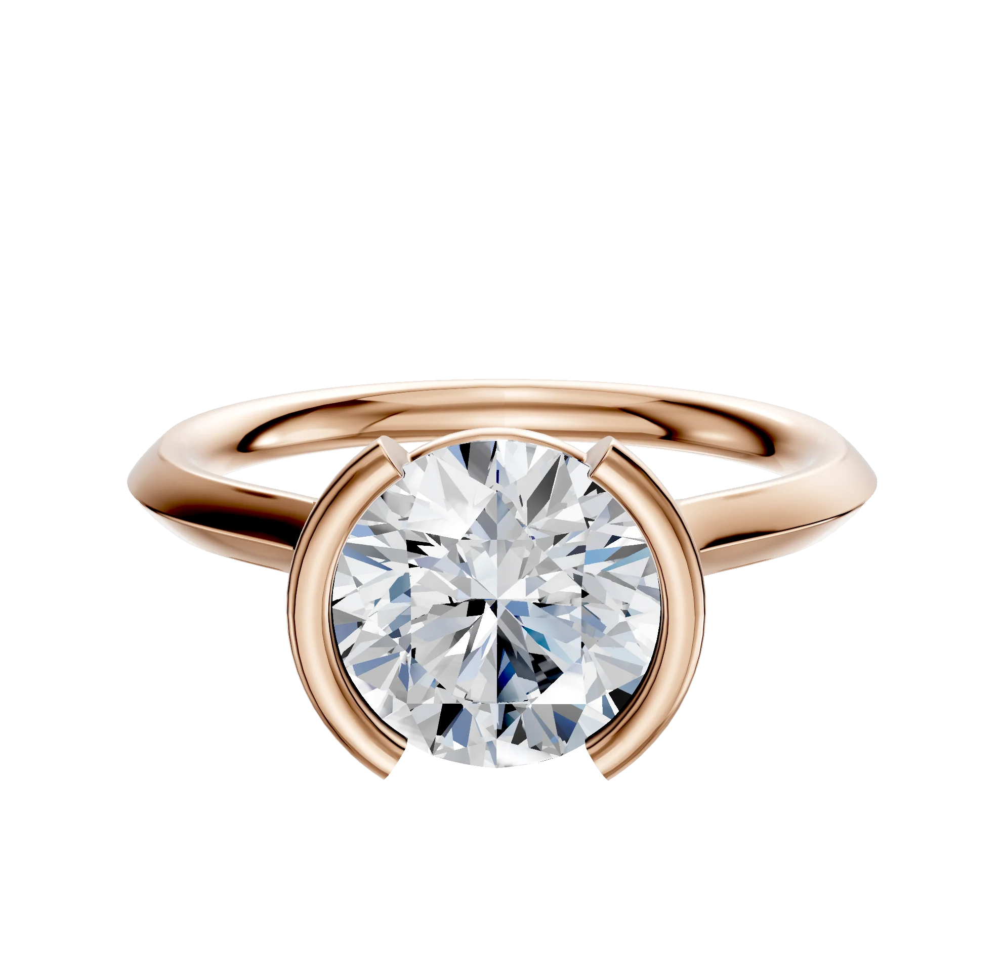 14K Rose Gold Bezel Half Bezel North/South Cathedral Knife Edge 2.0mm Engagement Ring