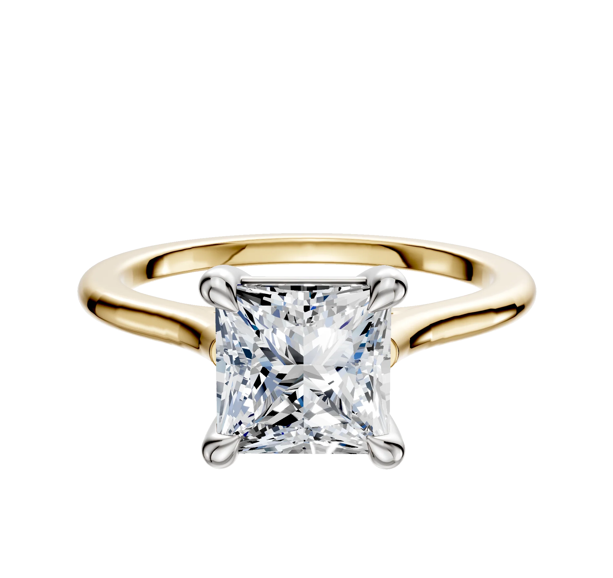 14K Two Tone 4 Prong Basket Cathedral Dome 1.5mm Engagement Ring