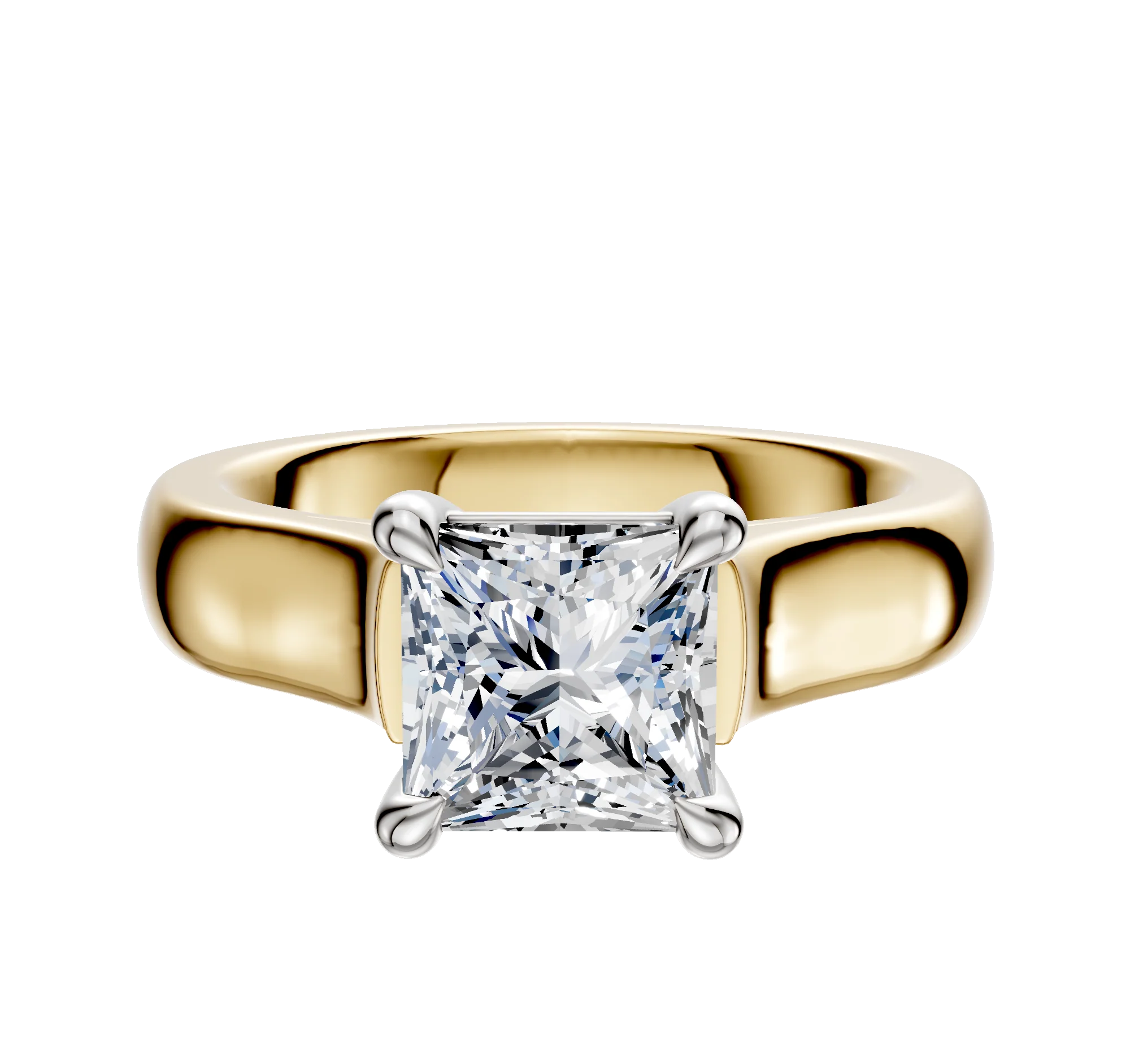 14K Two Tone 4 Prong Basket Cathedral Dome 4.0mm Engagement Ring